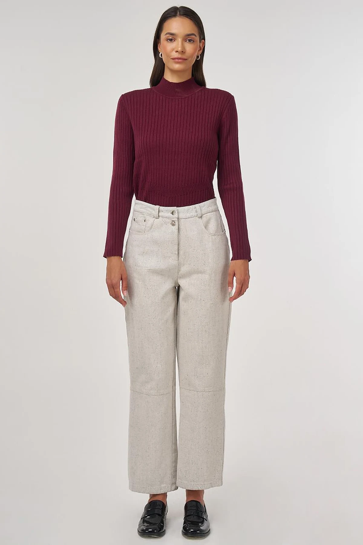 Stitch Detail Denim Trousers Gray