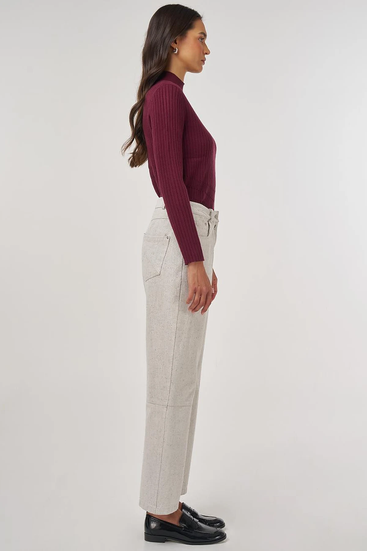 Stitch Detail Denim Trousers Gray