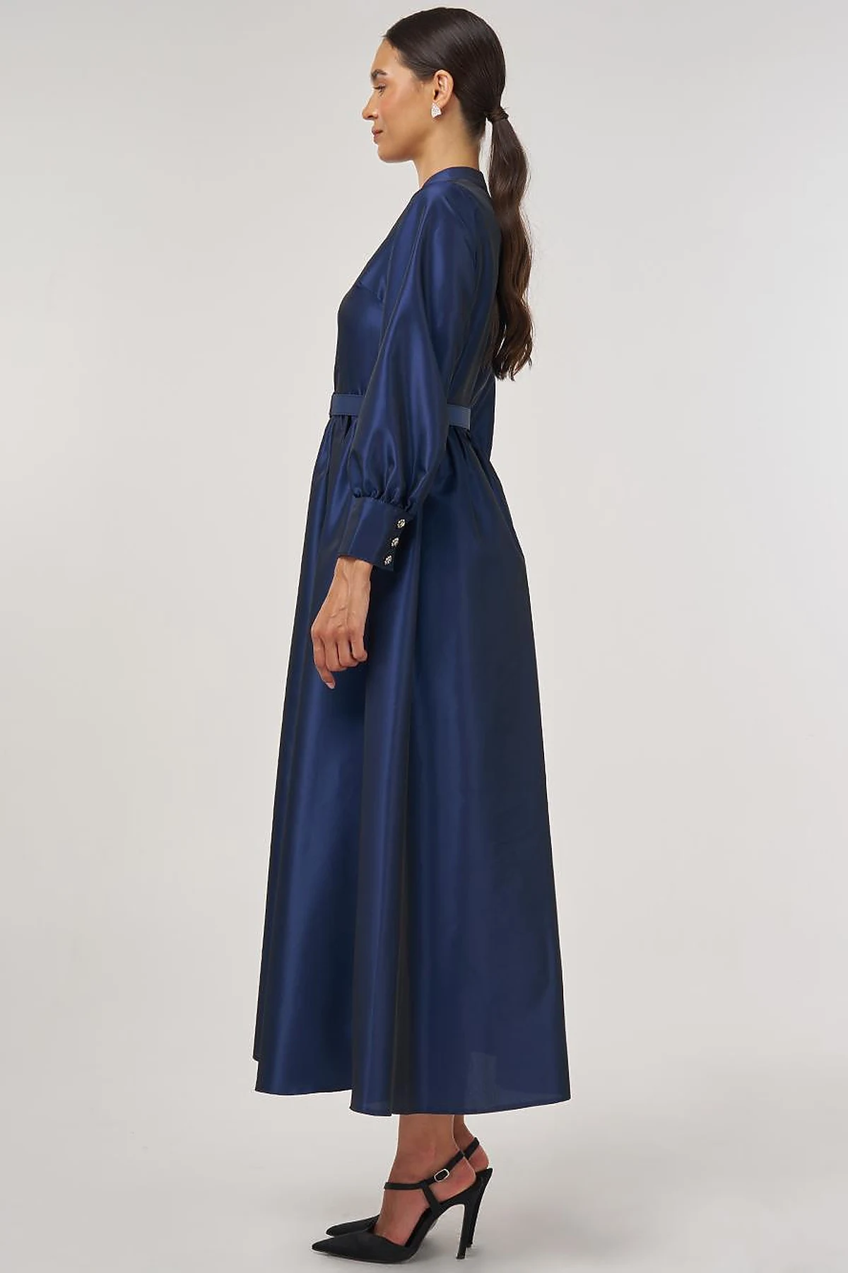 Belted Taffeta Dress Navy 