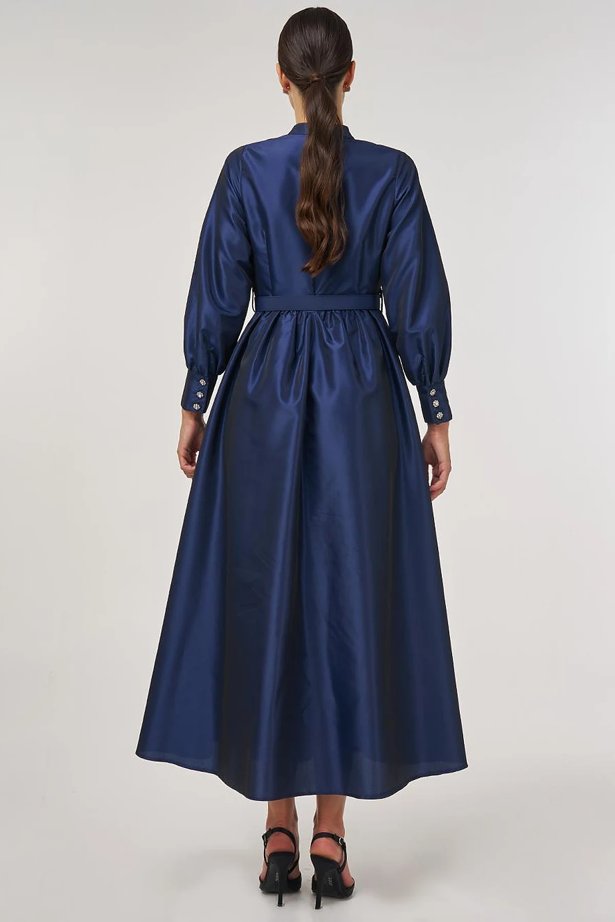 Belted Taffeta Dress Navy 