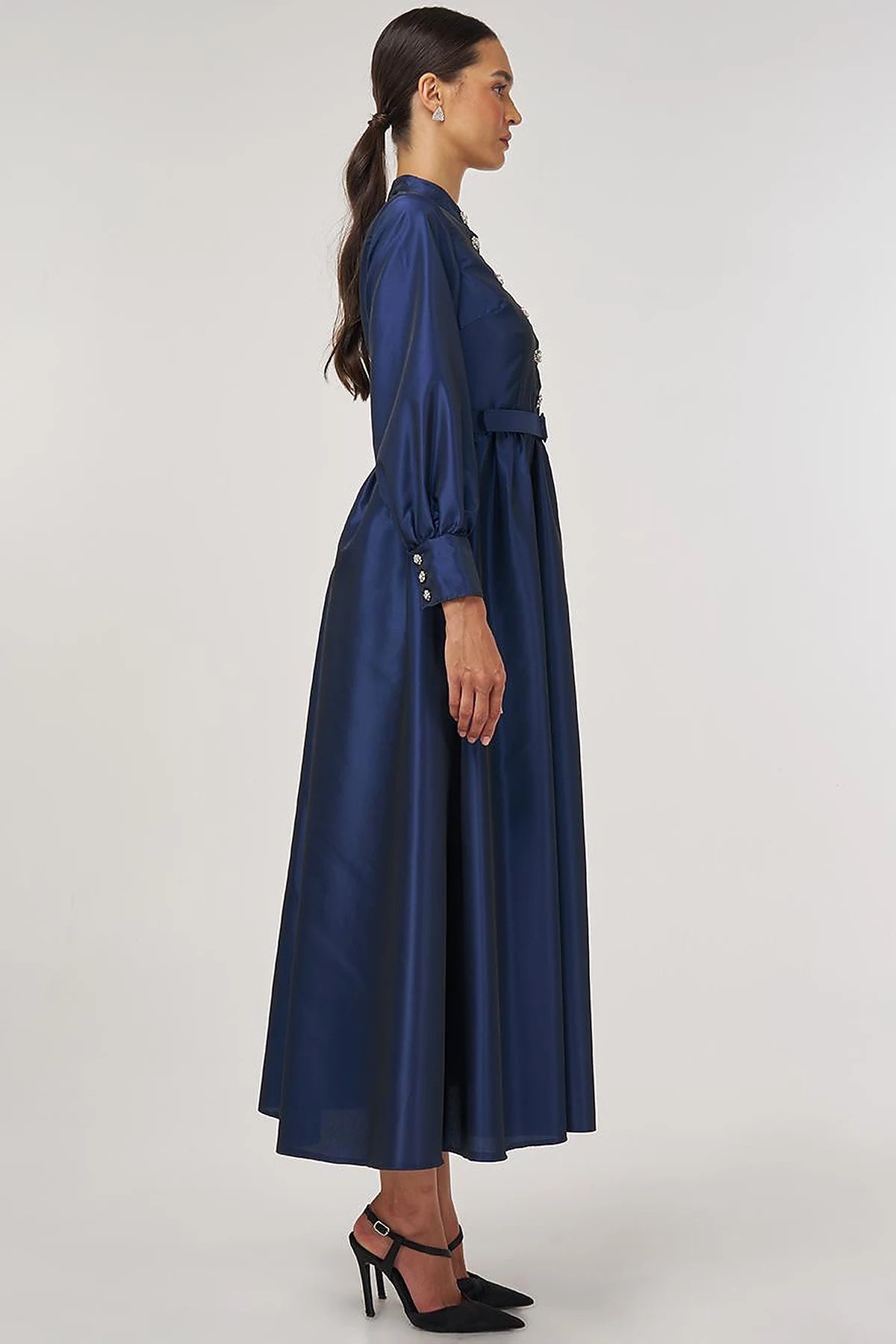 Belted Taffeta Dress Navy 