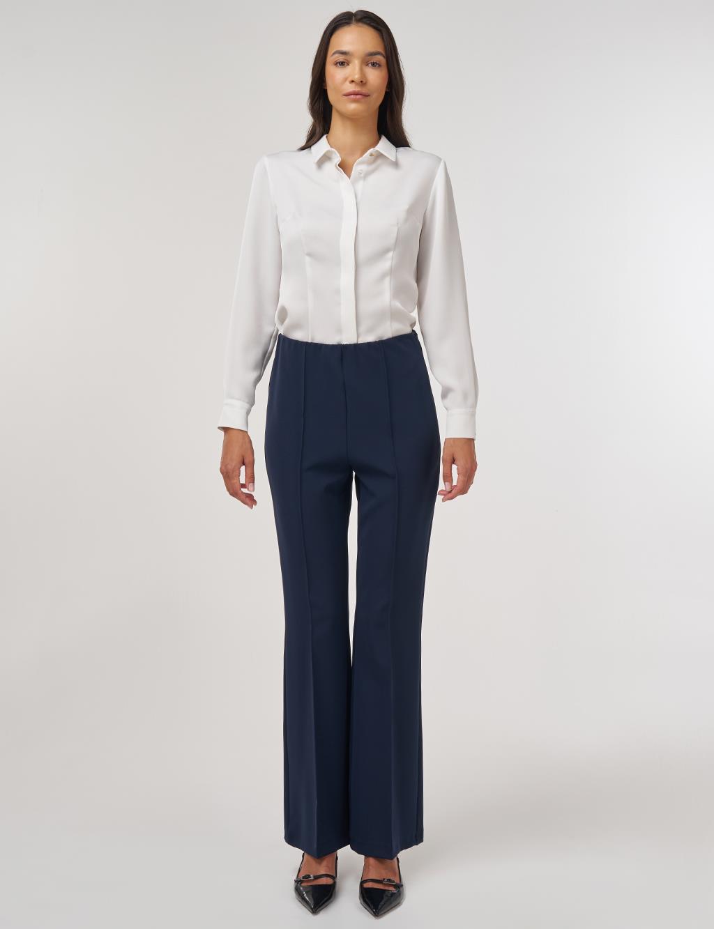 Flare Fit Fringed Hem Pants Dark Navy 