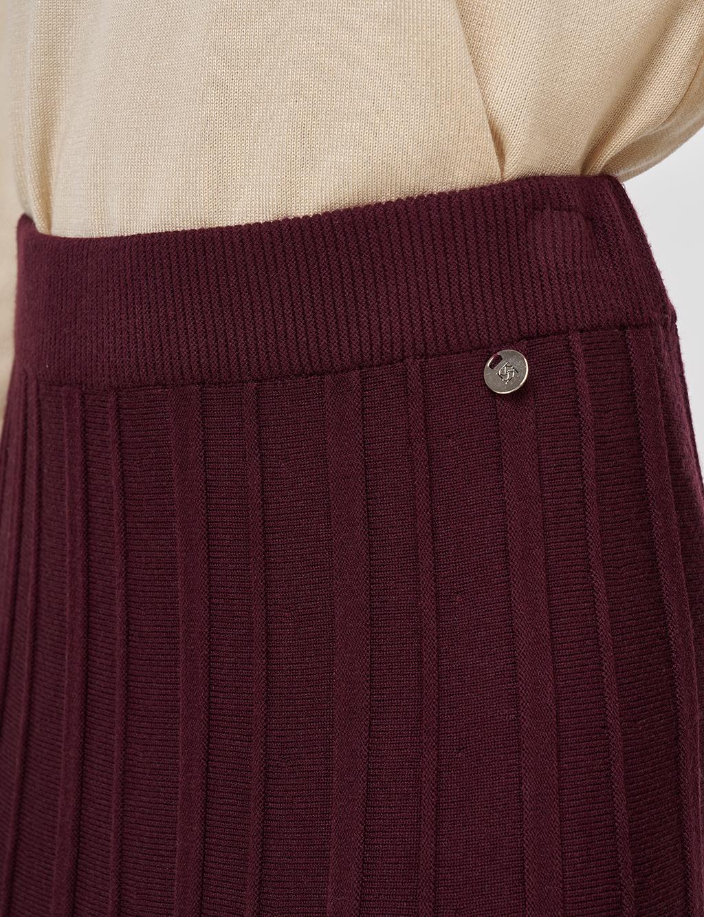 Yüksek Bel Viskon Triko Etek Bordo