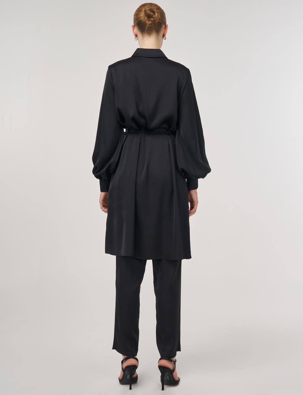 Floral-Embellished Elegant Tunic Black