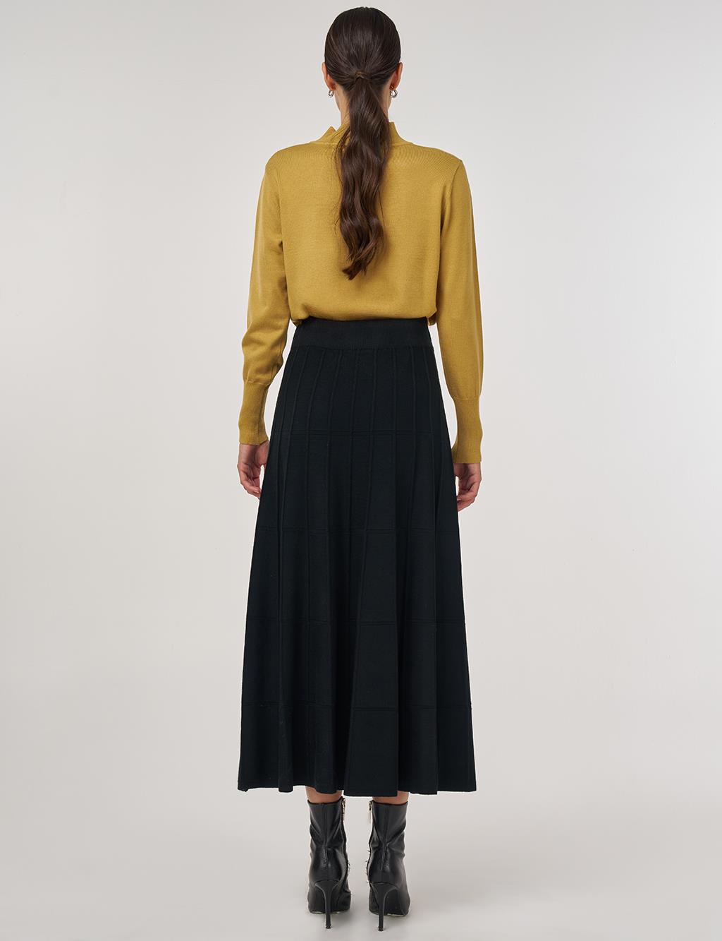Stitched Viscose Knit Skirt in Black