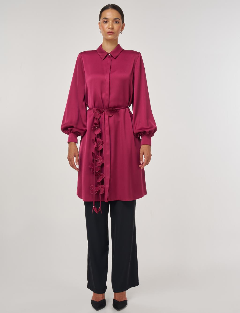 Floral-Embellished Elegant Tunic Cherry