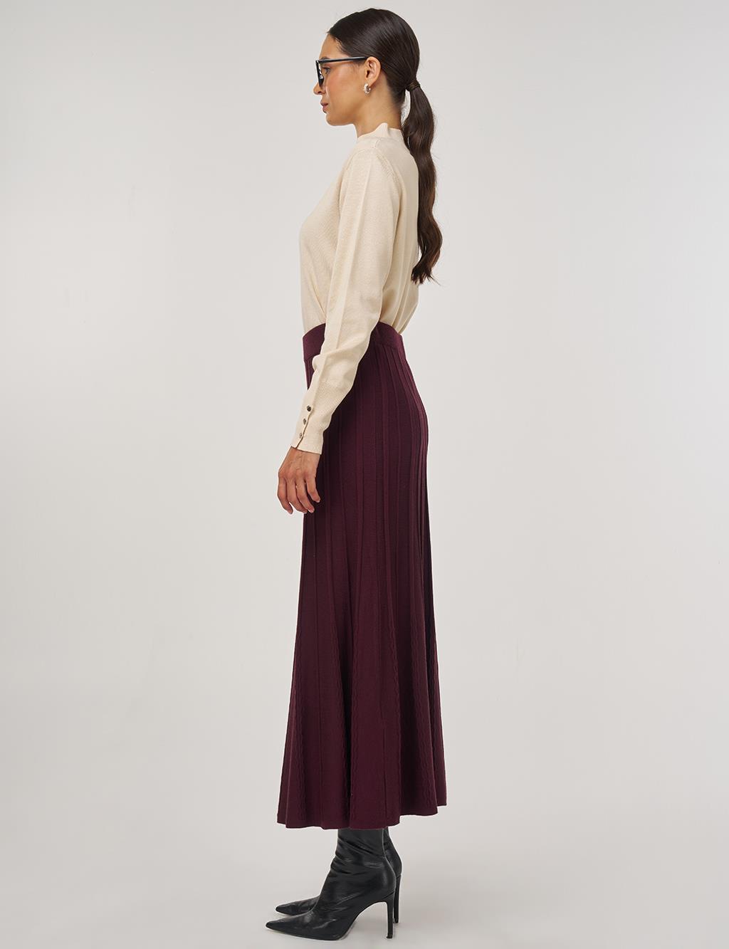 Yüksek Bel Viskon Triko Etek Bordo