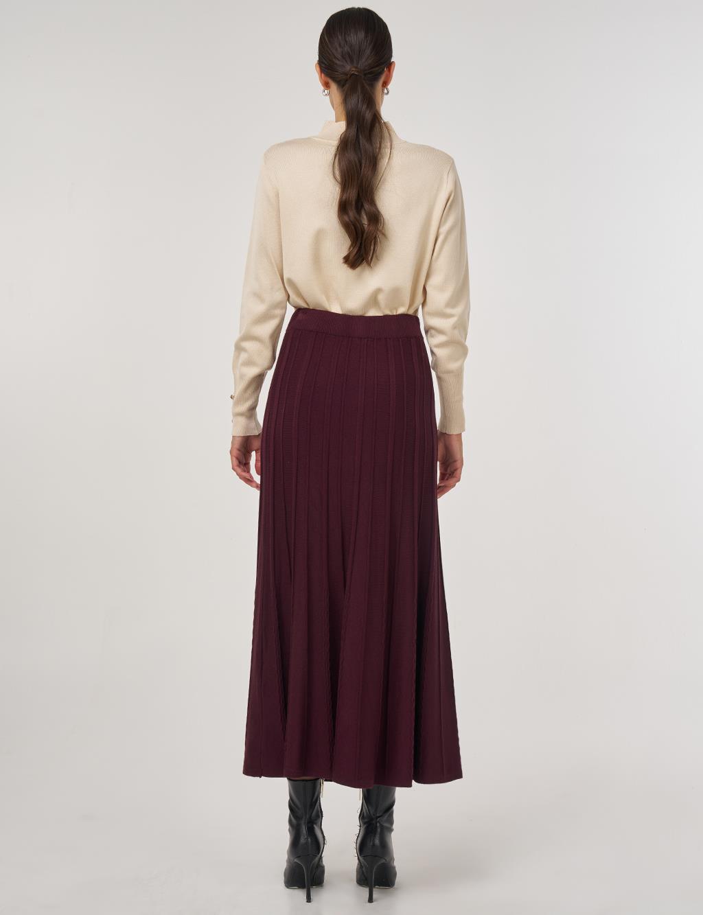 Yüksek Bel Viskon Triko Etek Bordo