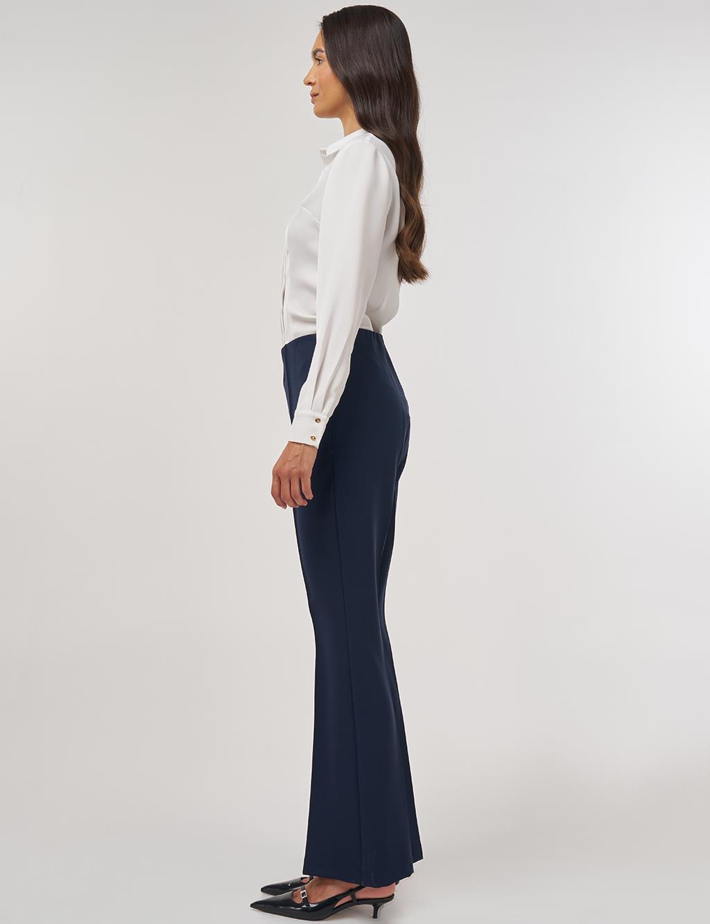 Flare Fit Fringed Hem Pants Dark Navy 