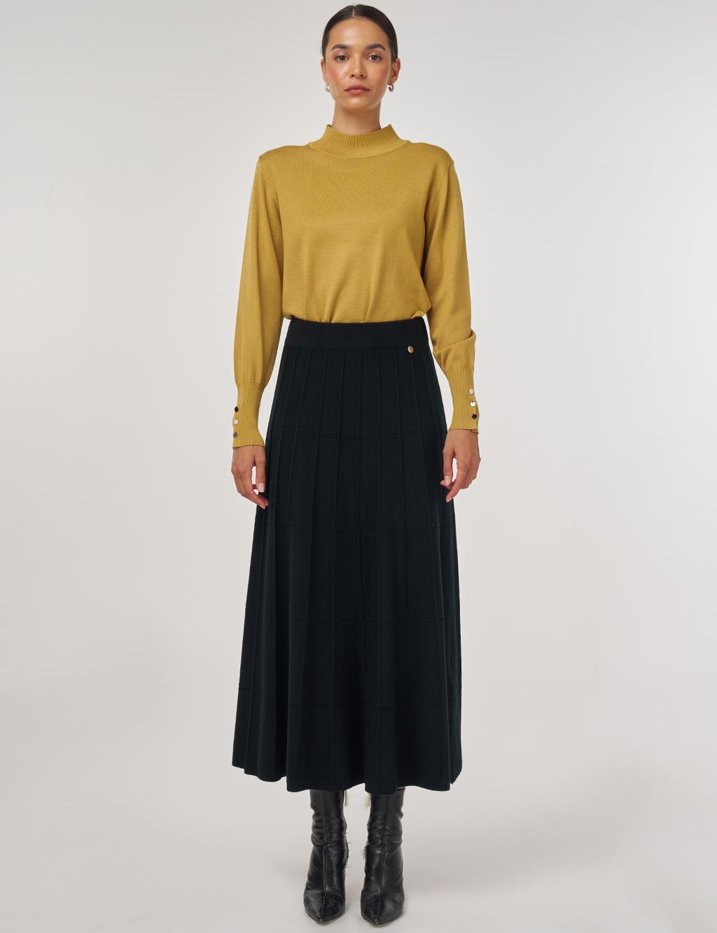 Stitched Viscose Knit Skirt in Black