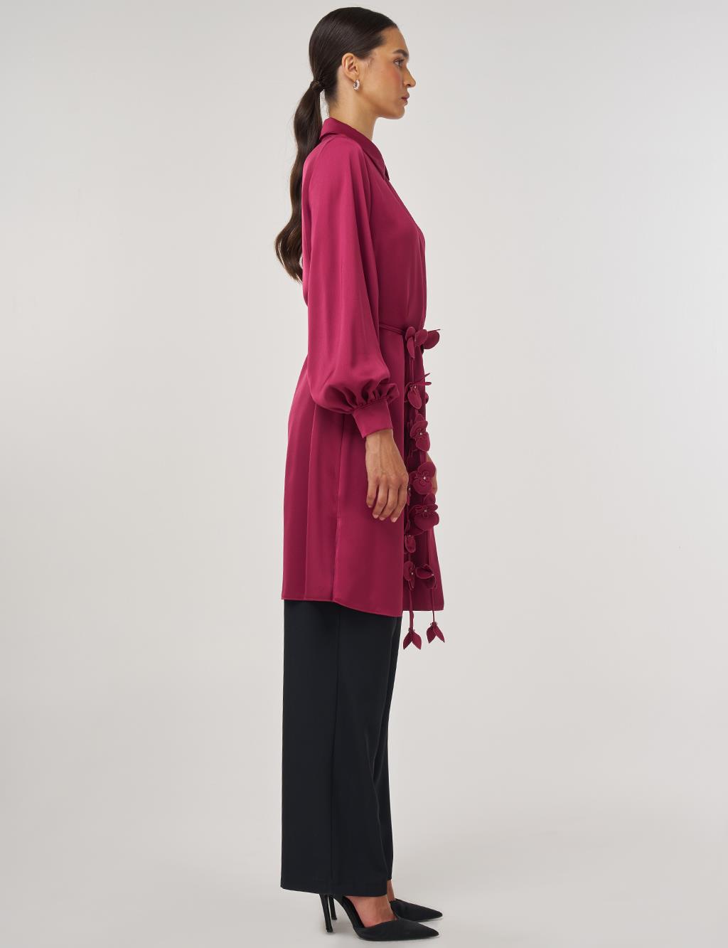 Floral-Embellished Elegant Tunic Cherry