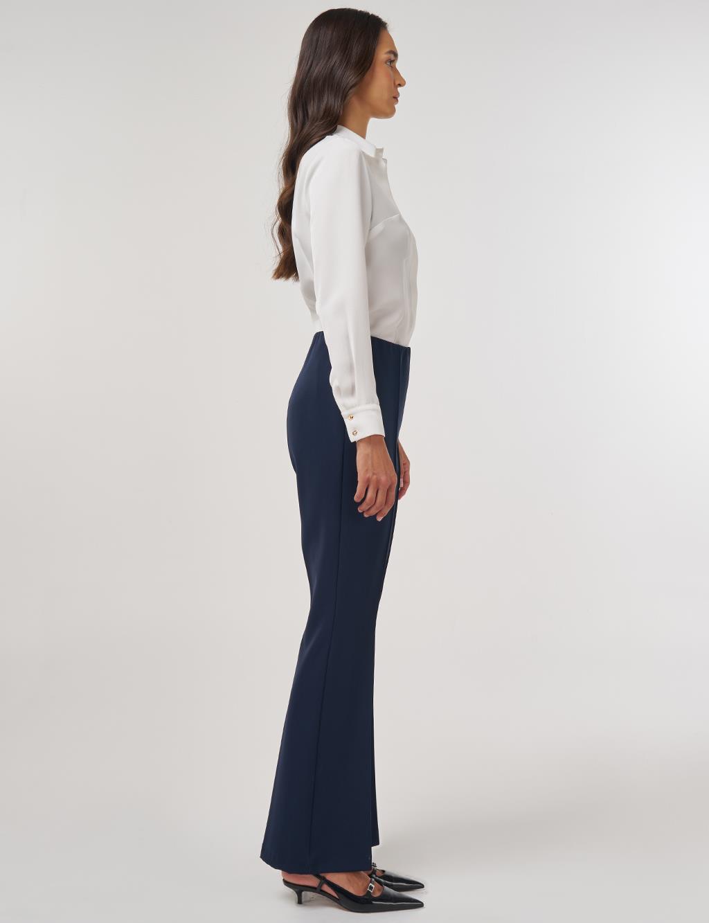 Flare Fit Fringed Hem Pants Dark Navy 
