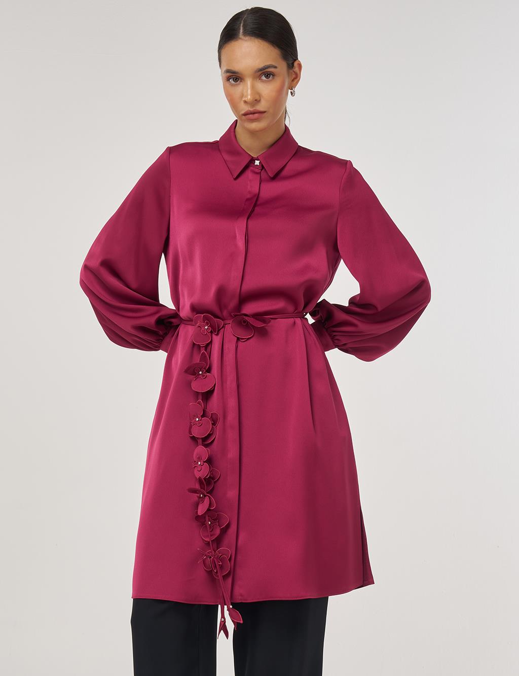 Floral-Embellished Elegant Tunic Cherry
