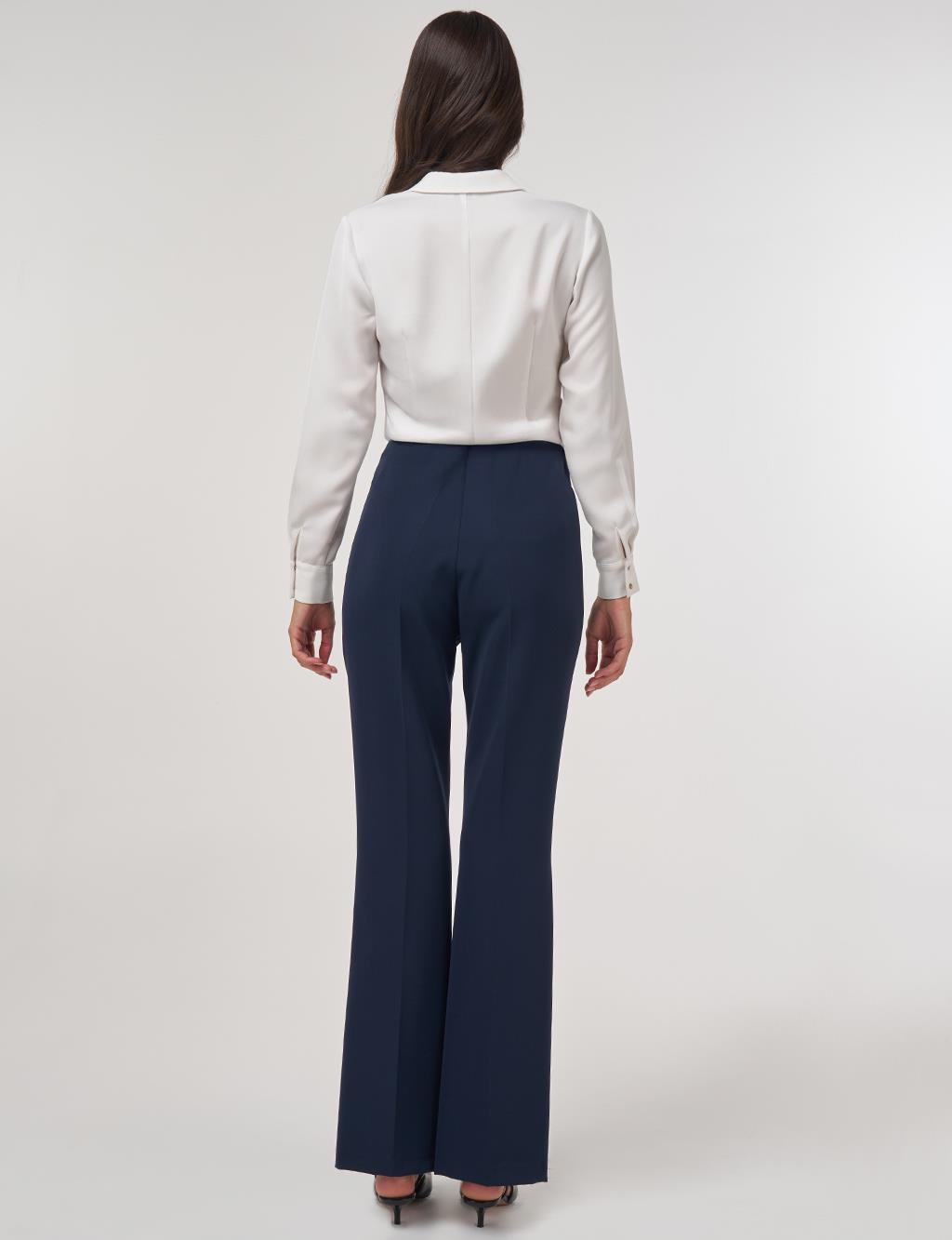 Flare Fit Fringed Hem Pants Dark Navy 