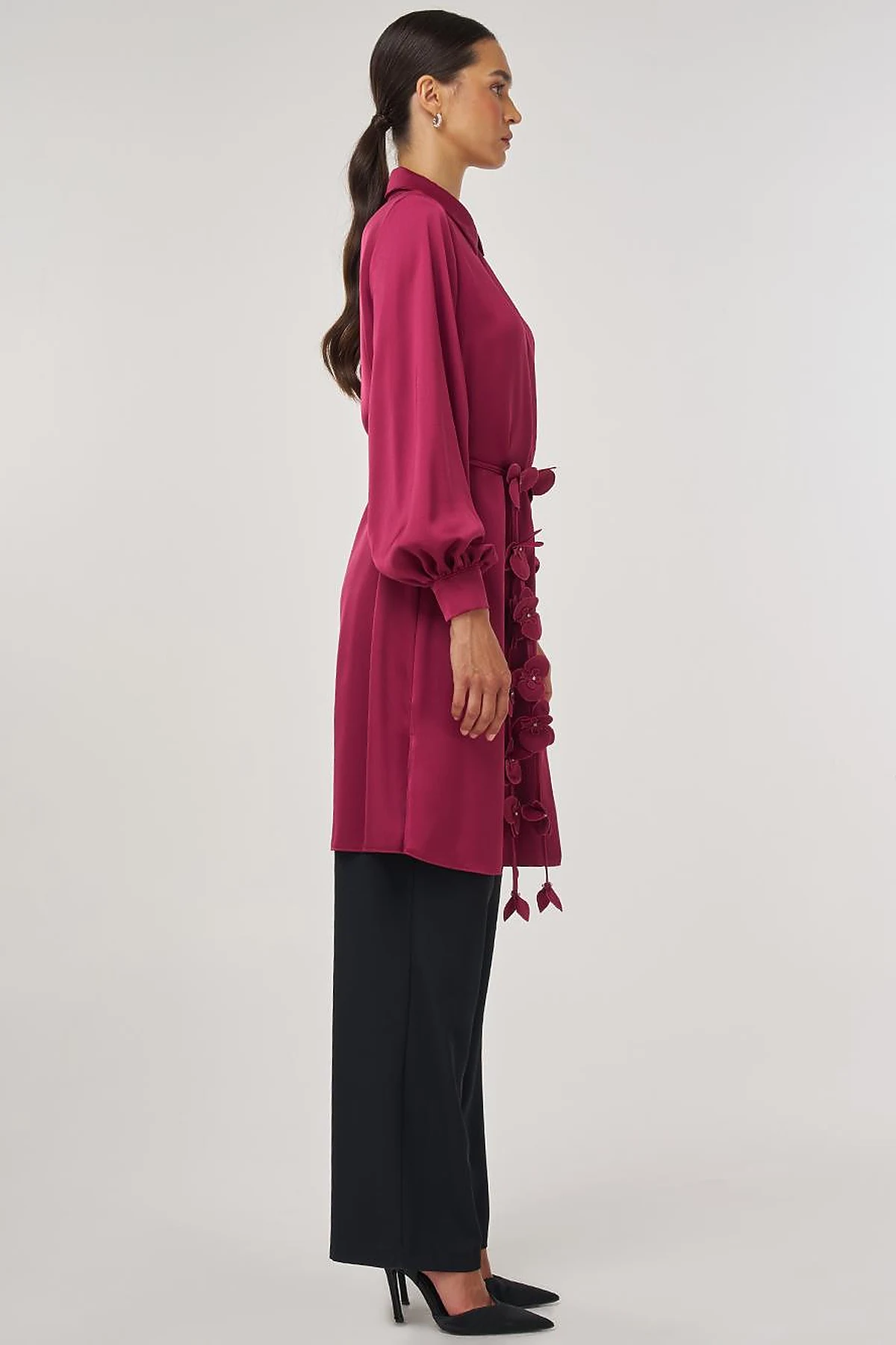 Floral-Embellished Elegant Tunic Cherry
