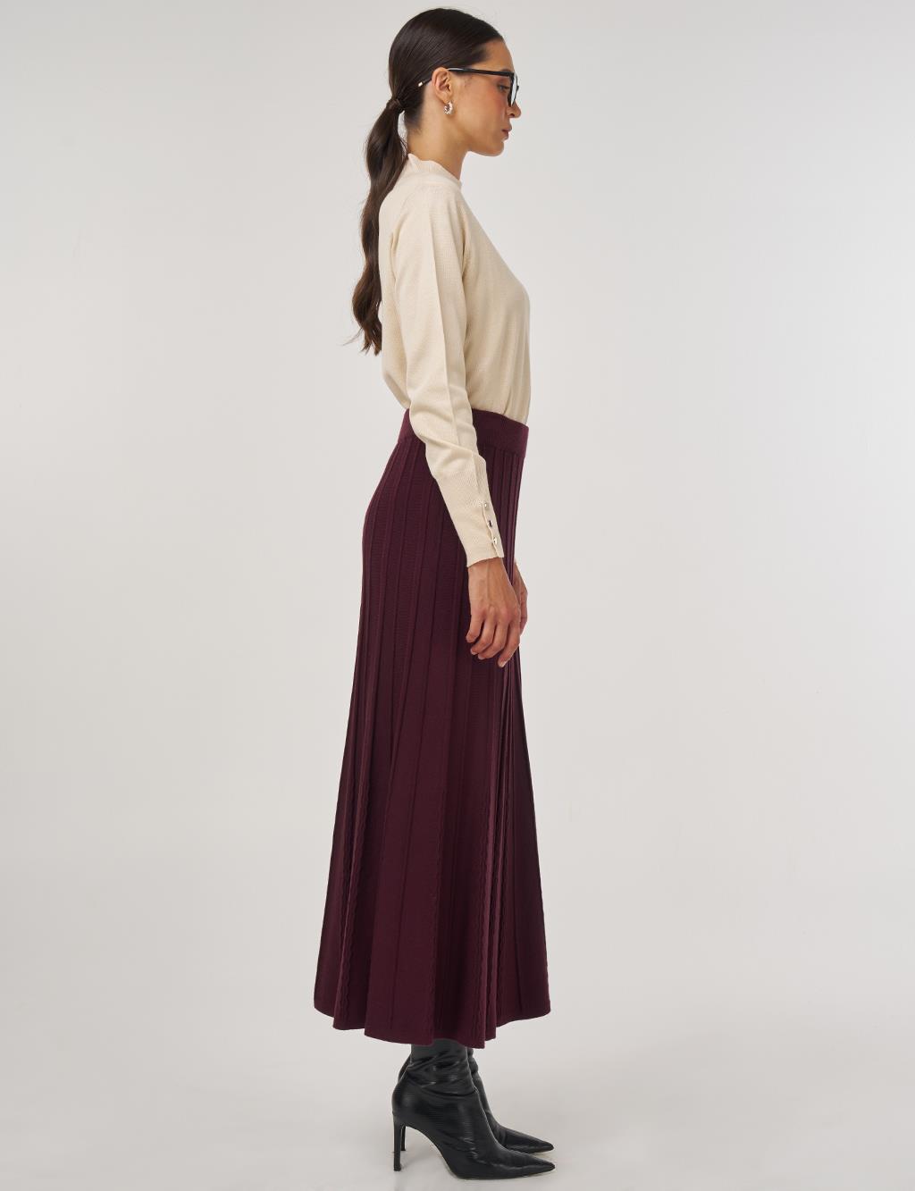 Yüksek Bel Viskon Triko Etek Bordo