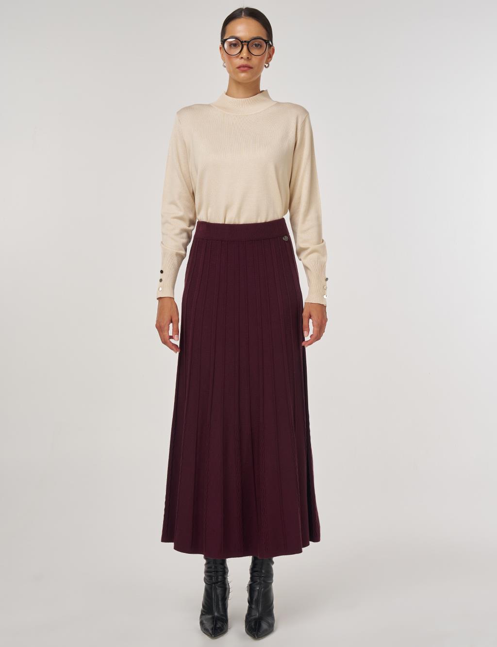 Yüksek Bel Viskon Triko Etek Bordo