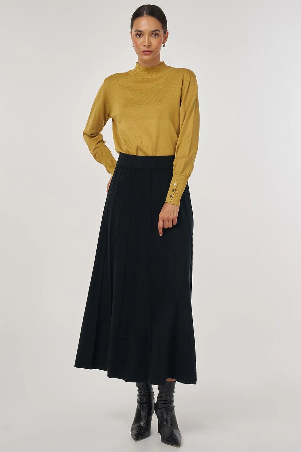 Stitched Viscose Knit Skirt in Black