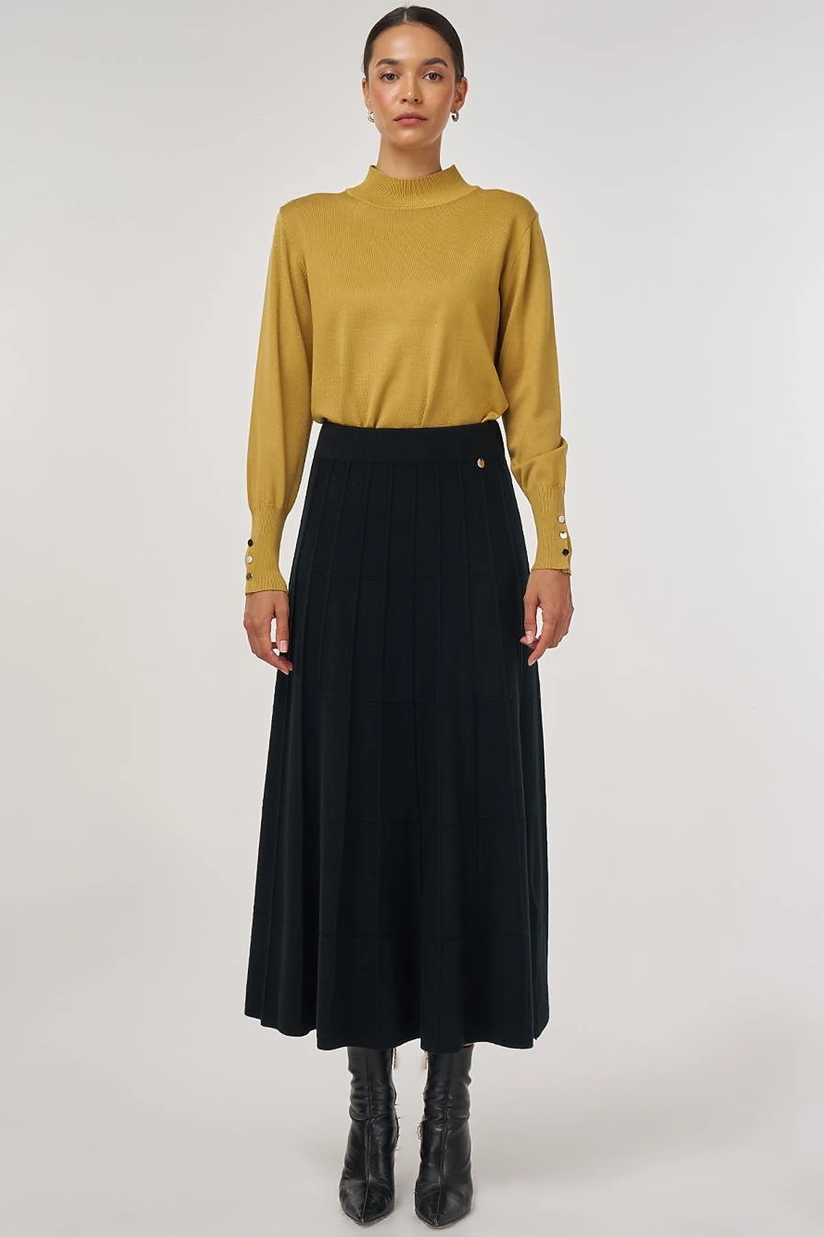 Stitched Viscose Knit Skirt in Black
