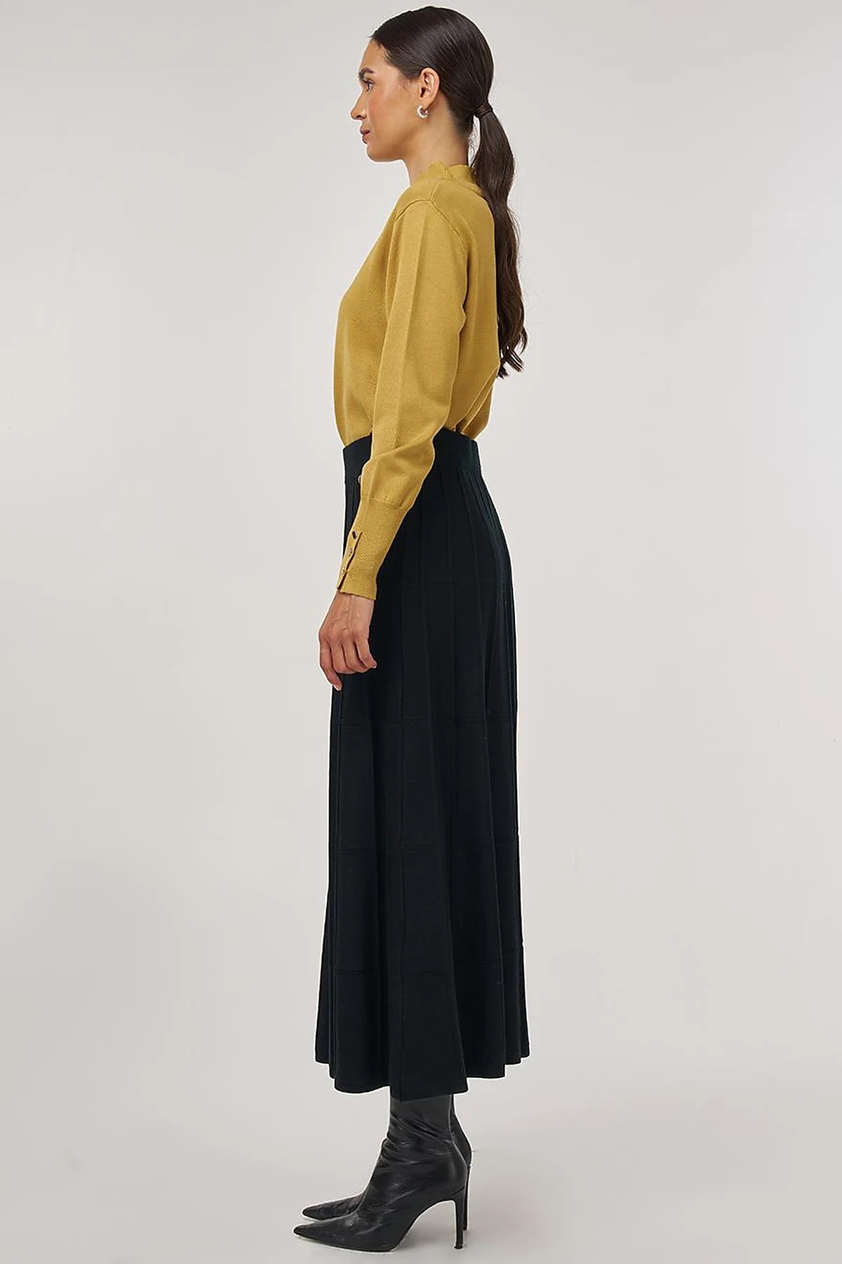 Stitched Viscose Knit Skirt in Black