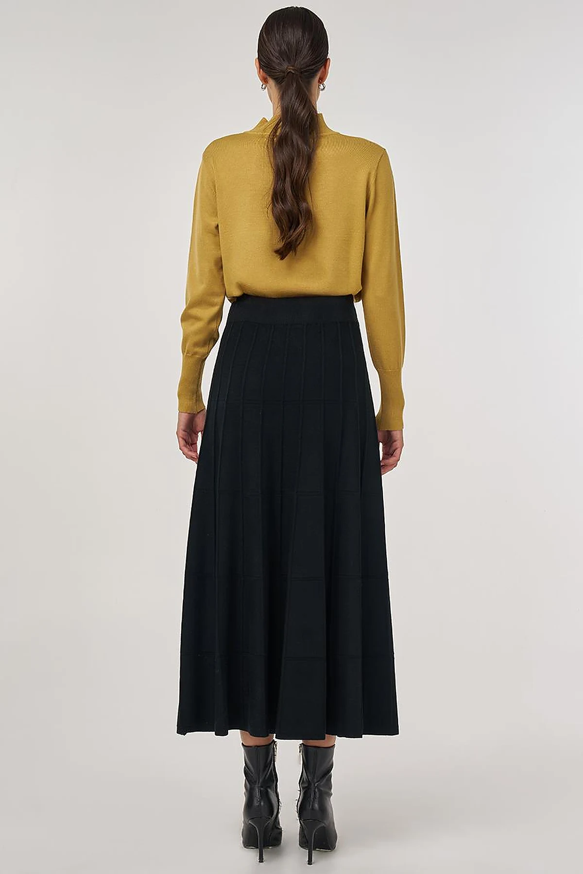 Stitched Viscose Knit Skirt in Black