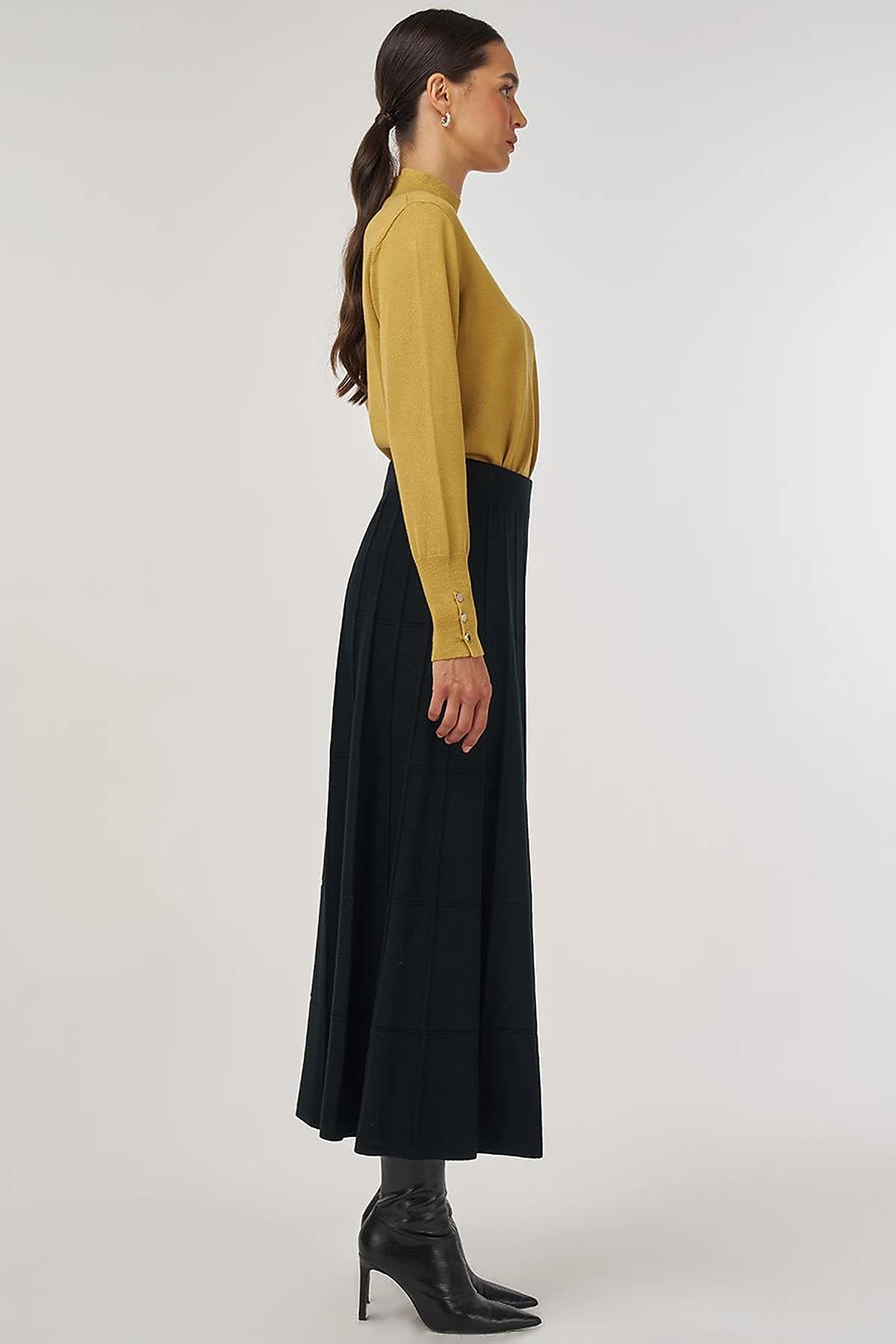 Stitched Viscose Knit Skirt in Black