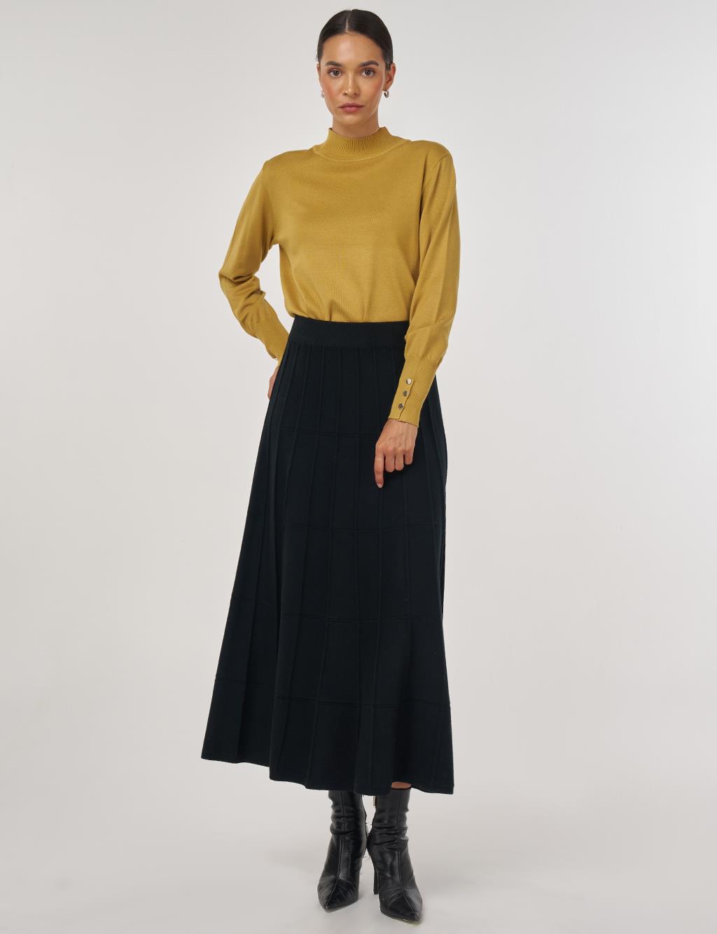 Stitched Viscose Knit Skirt in Black