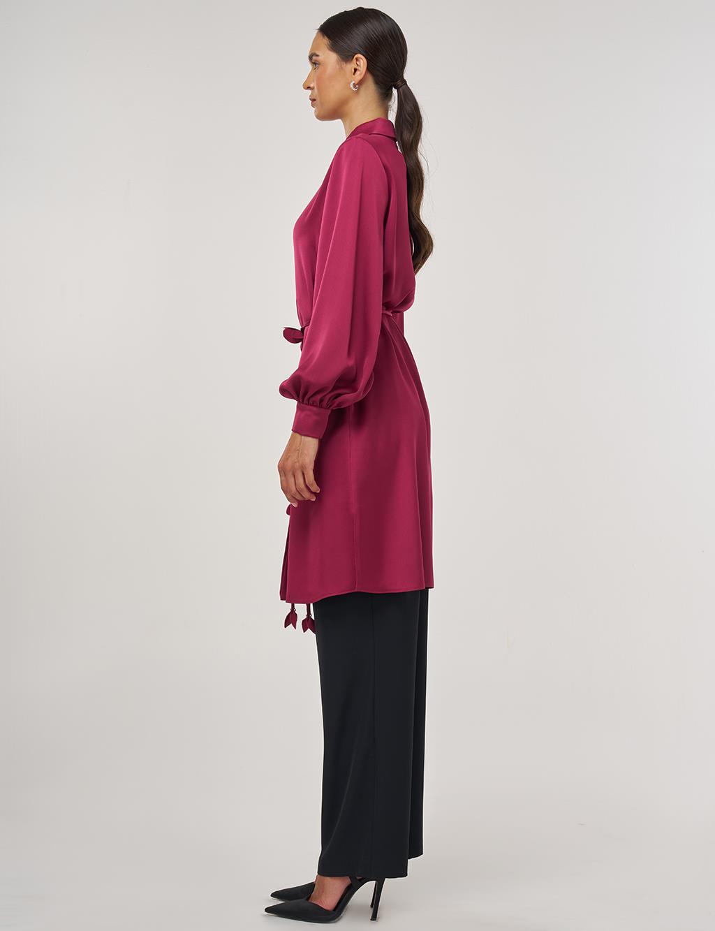 Floral-Embellished Elegant Tunic Cherry