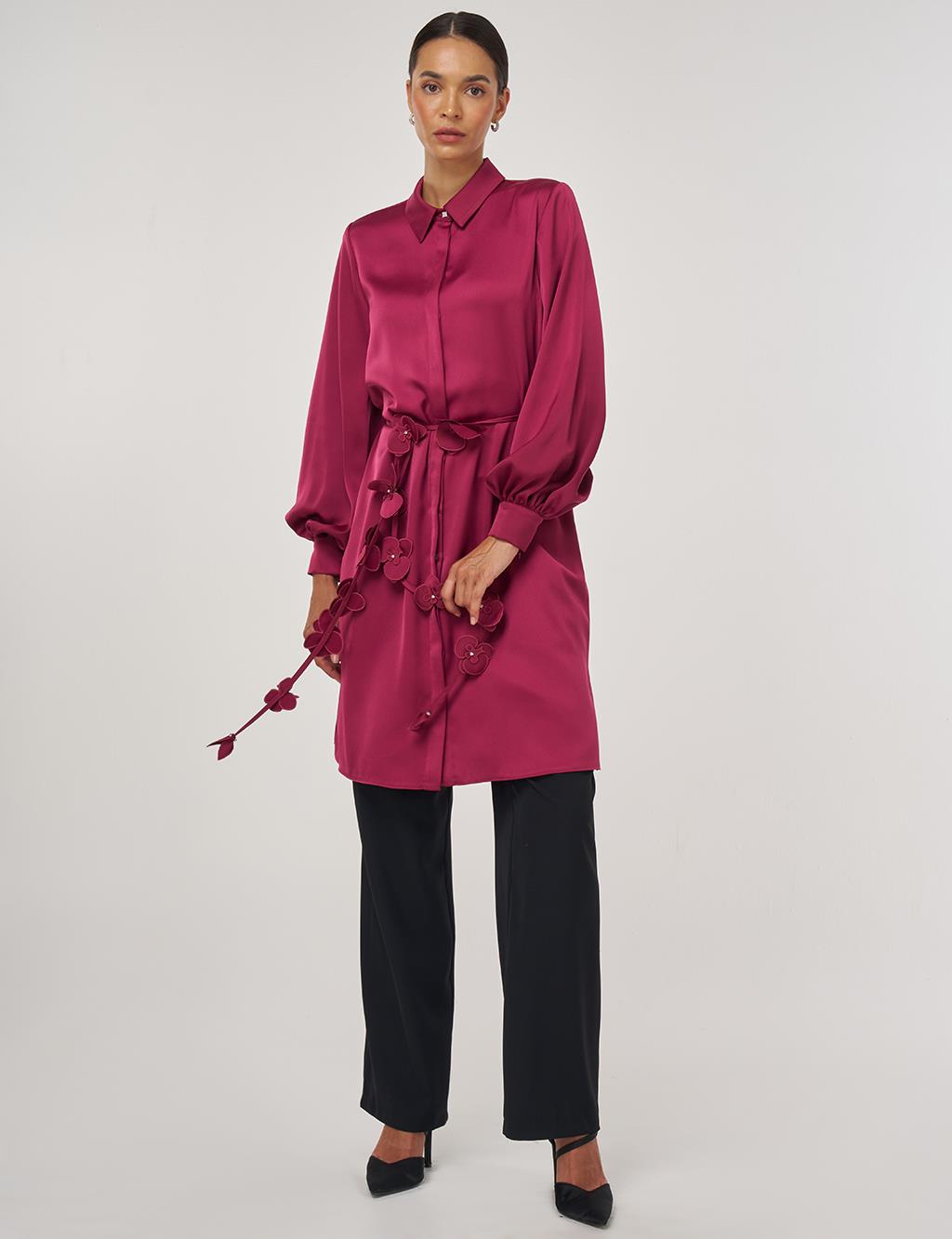 Floral-Embellished Elegant Tunic Cherry