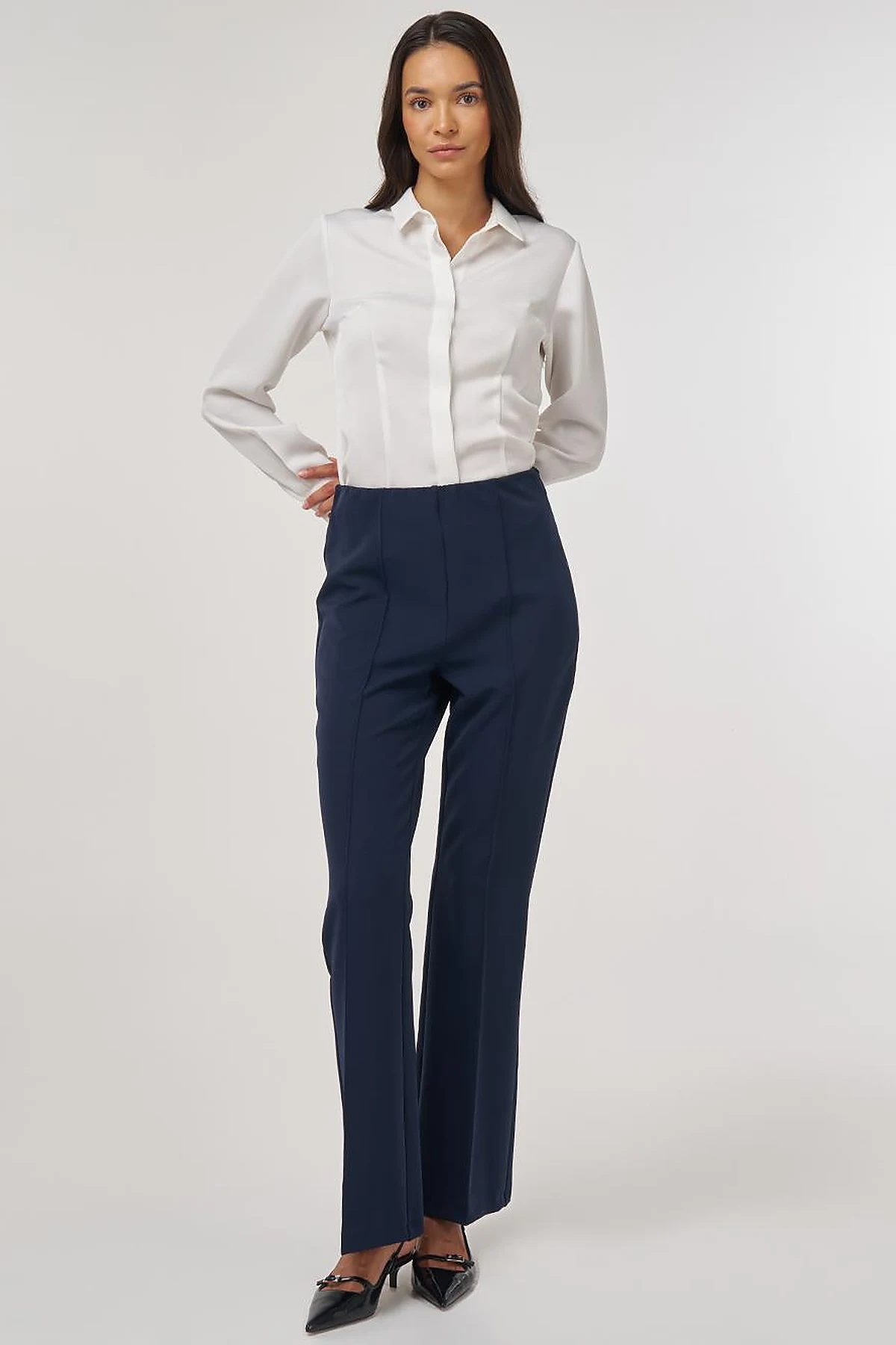 Flare Fit Fringed Hem Pants Dark Navy 