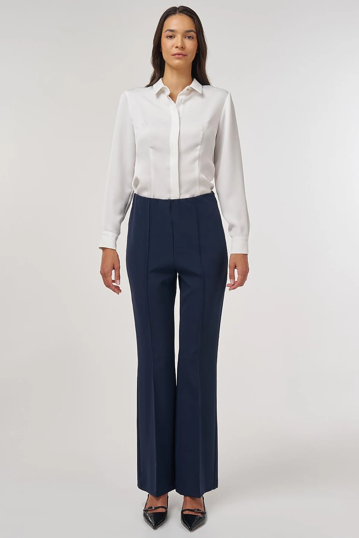 Flare Fit Fringed Hem Pants Dark Navy 