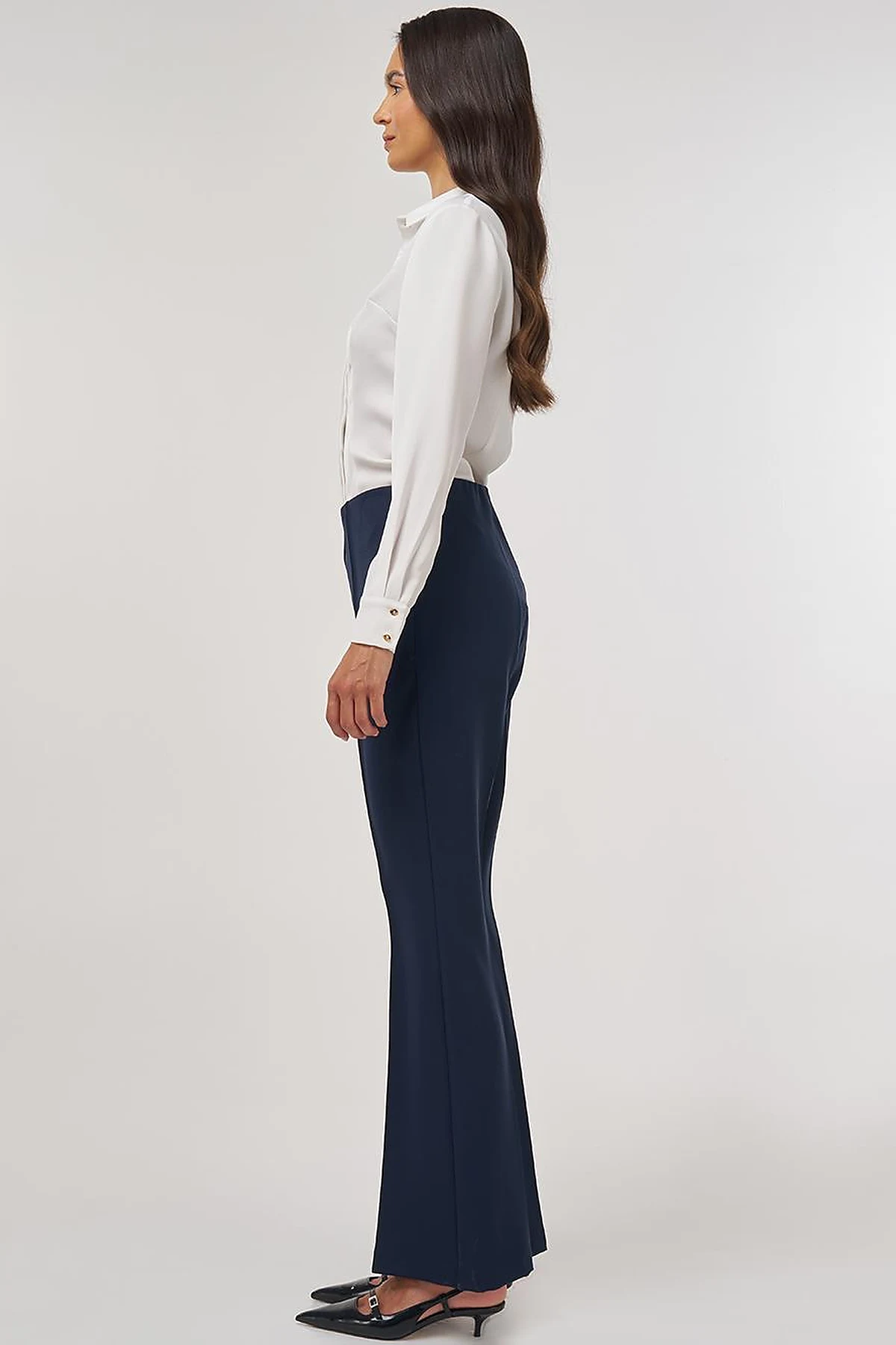 Flare Fit Fringed Hem Pants Dark Navy 