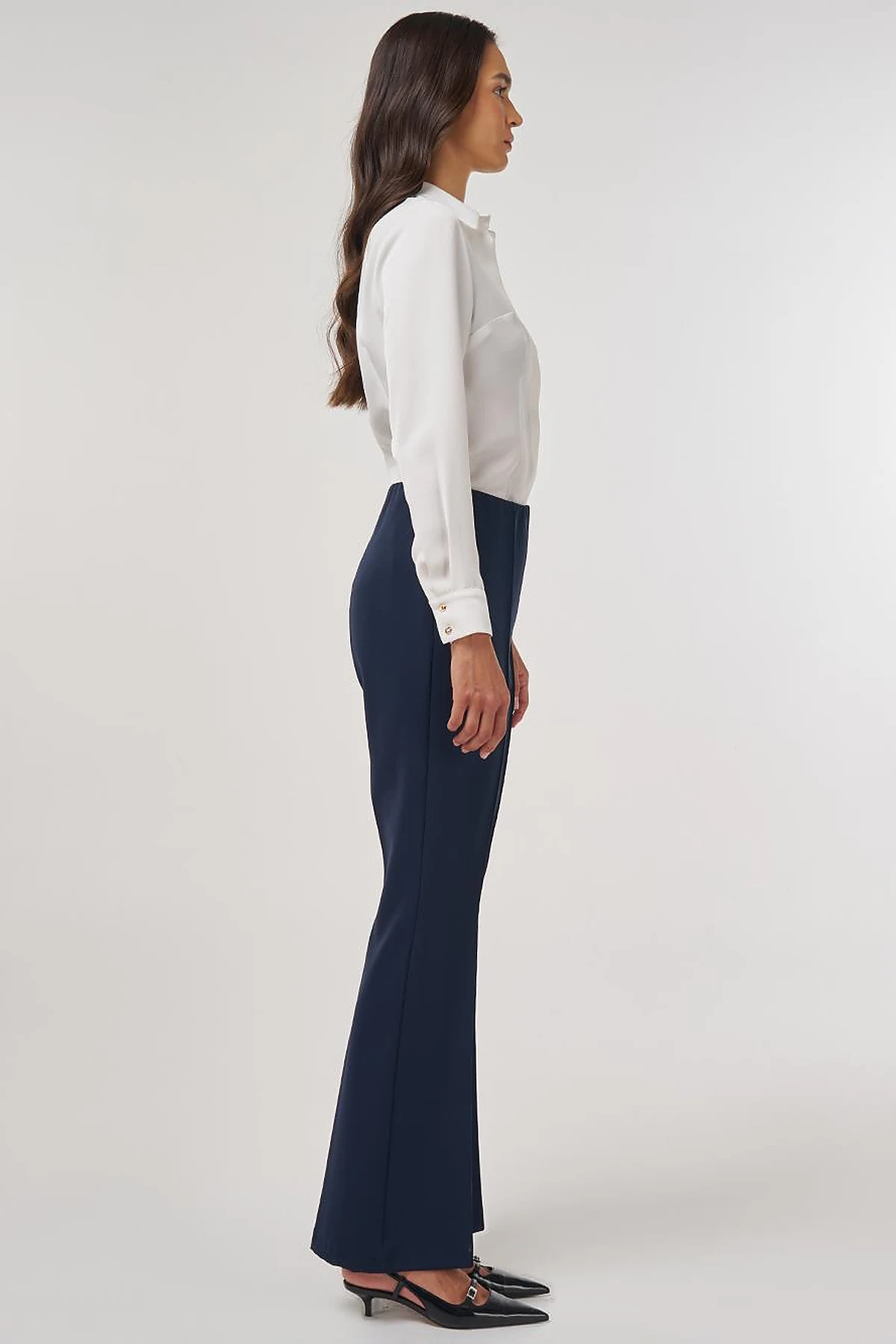 Flare Fit Fringed Hem Pants Dark Navy 