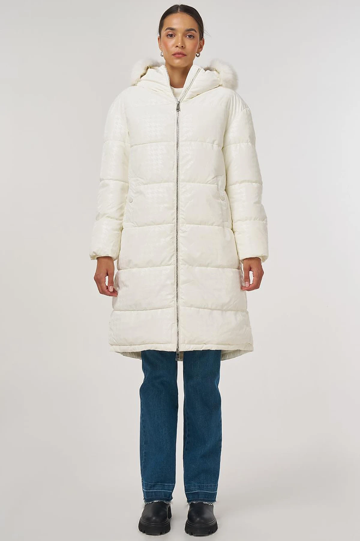 Houndstooth Pattern Anorak Jacket Optical White