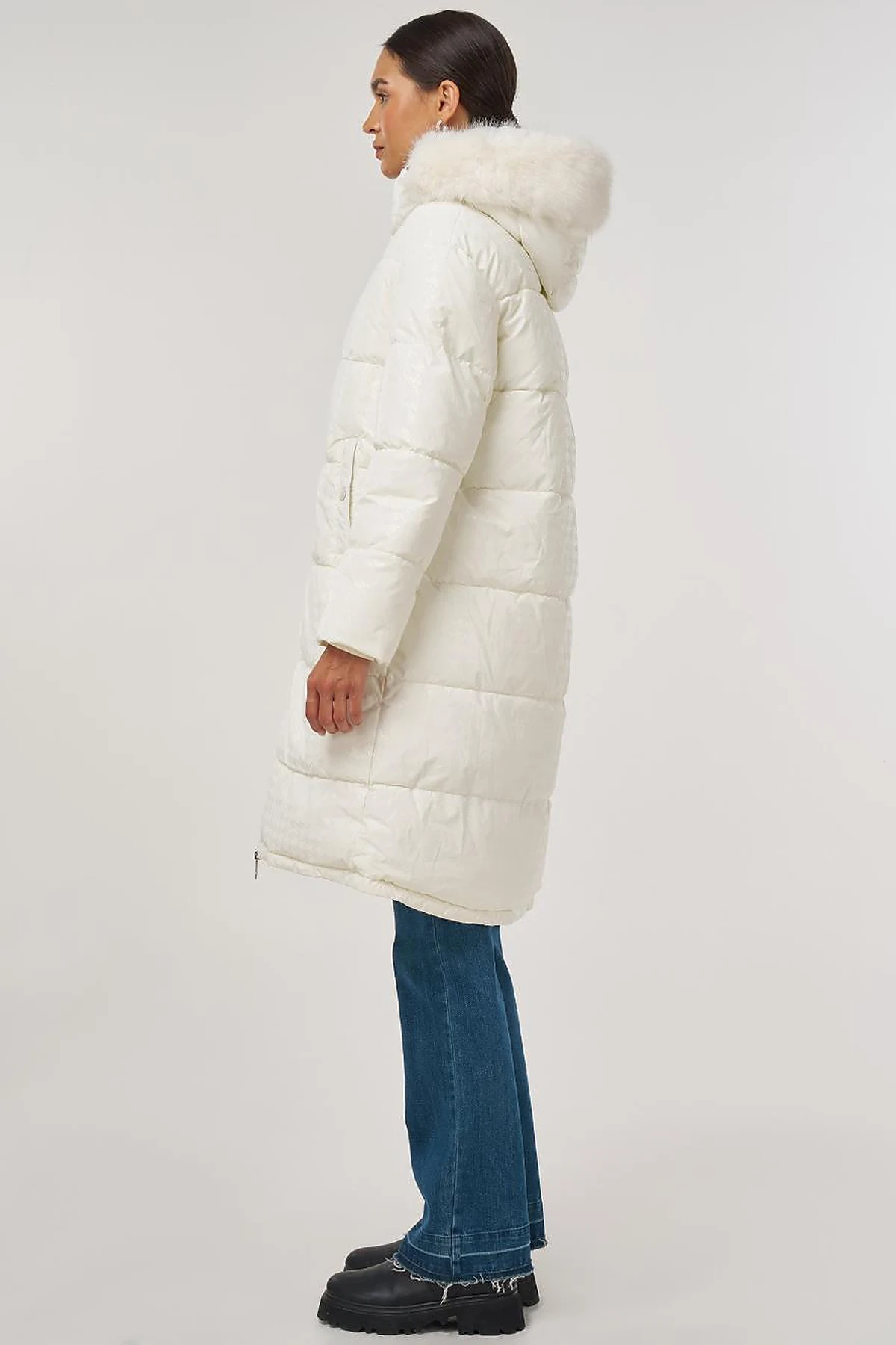 Houndstooth Pattern Anorak Jacket Optical White