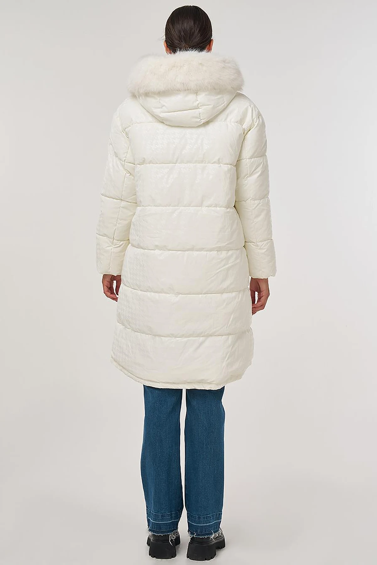 Houndstooth Pattern Anorak Jacket Optical White
