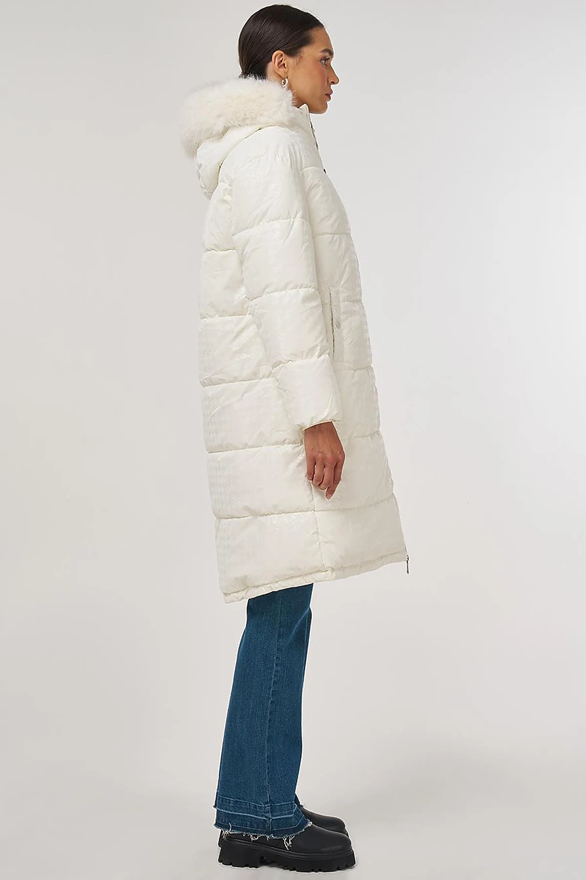 Houndstooth Pattern Anorak Jacket Optical White