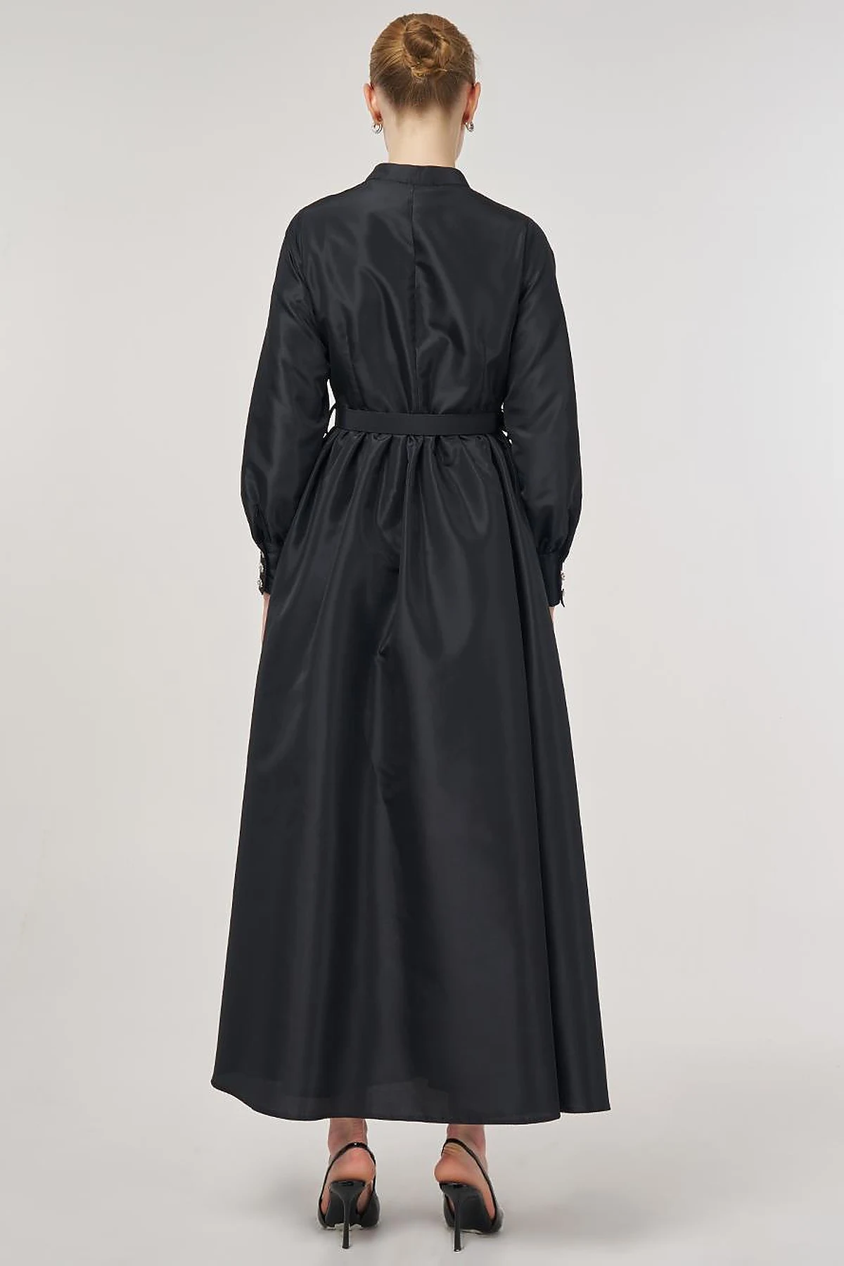 Belted Taffeta Dress Black