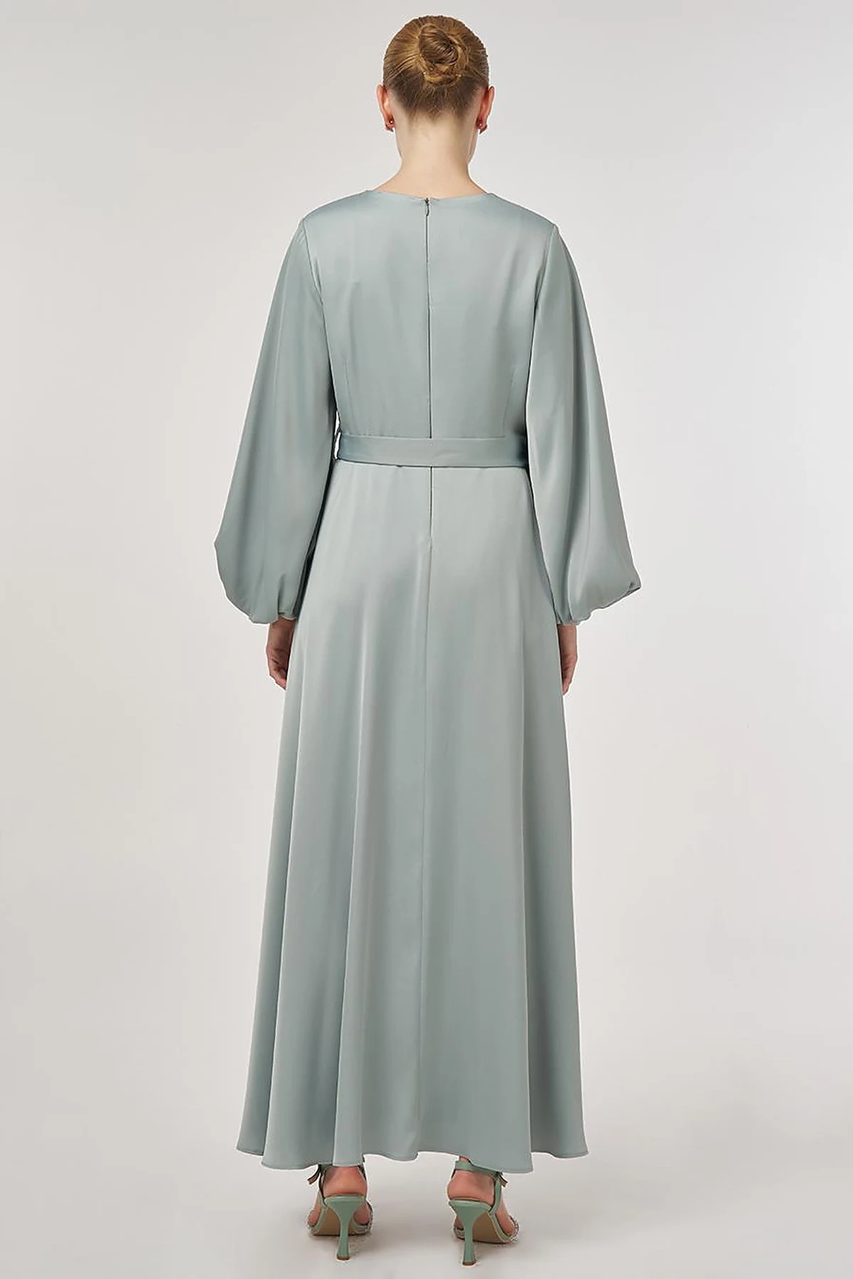 Sequin Embroidered Satin Dress Ice Green