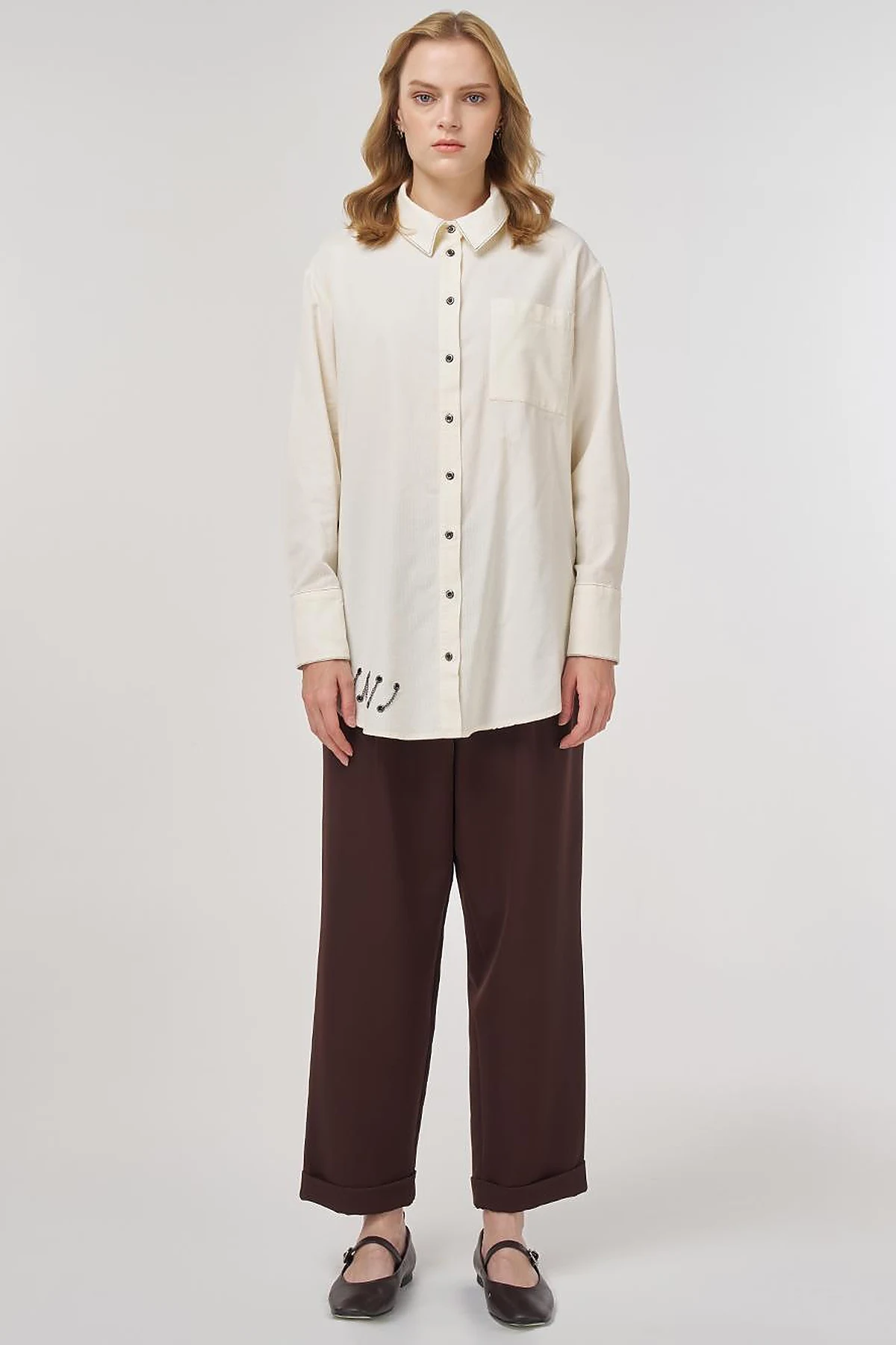 Velvet Tunic with Chain Detail Ecru