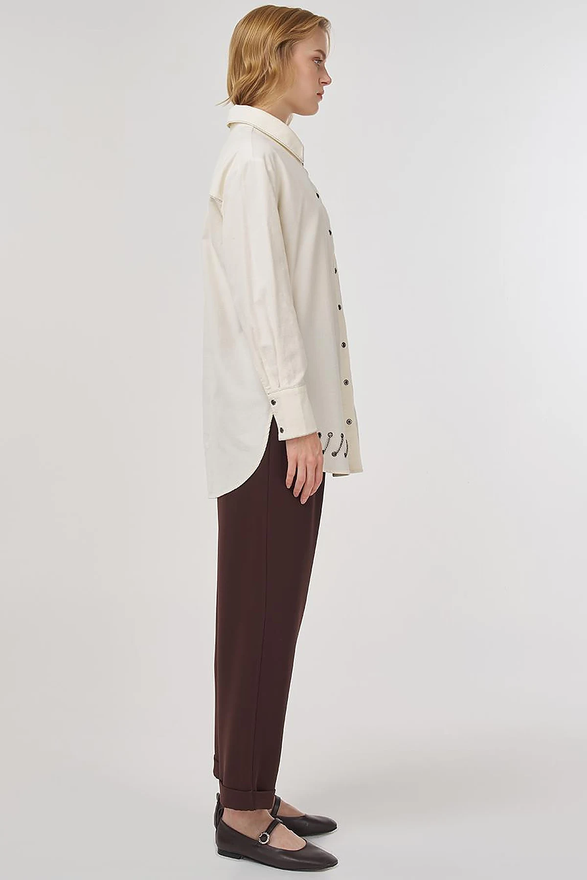 Velvet Tunic with Chain Detail Ecru