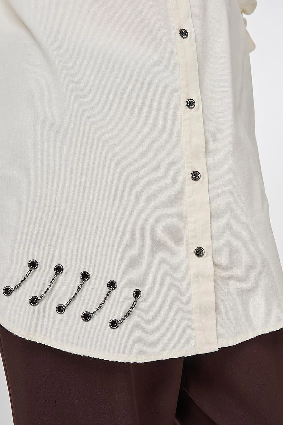 Velvet Tunic with Chain Detail Ecru
