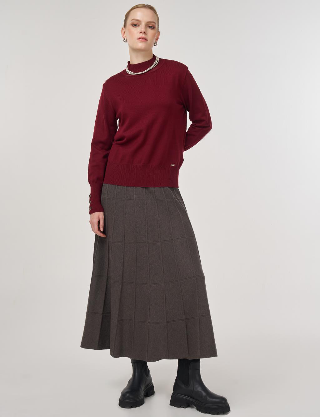 Mock Neck Basic Knit Sweater Dark Burgundy 