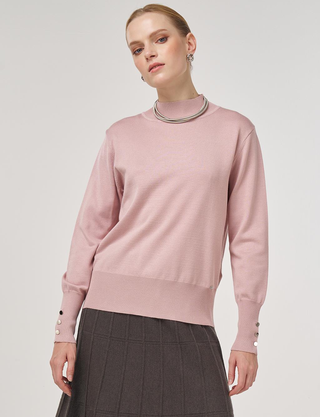 Mock Neck Basic Knit Sweater Powder