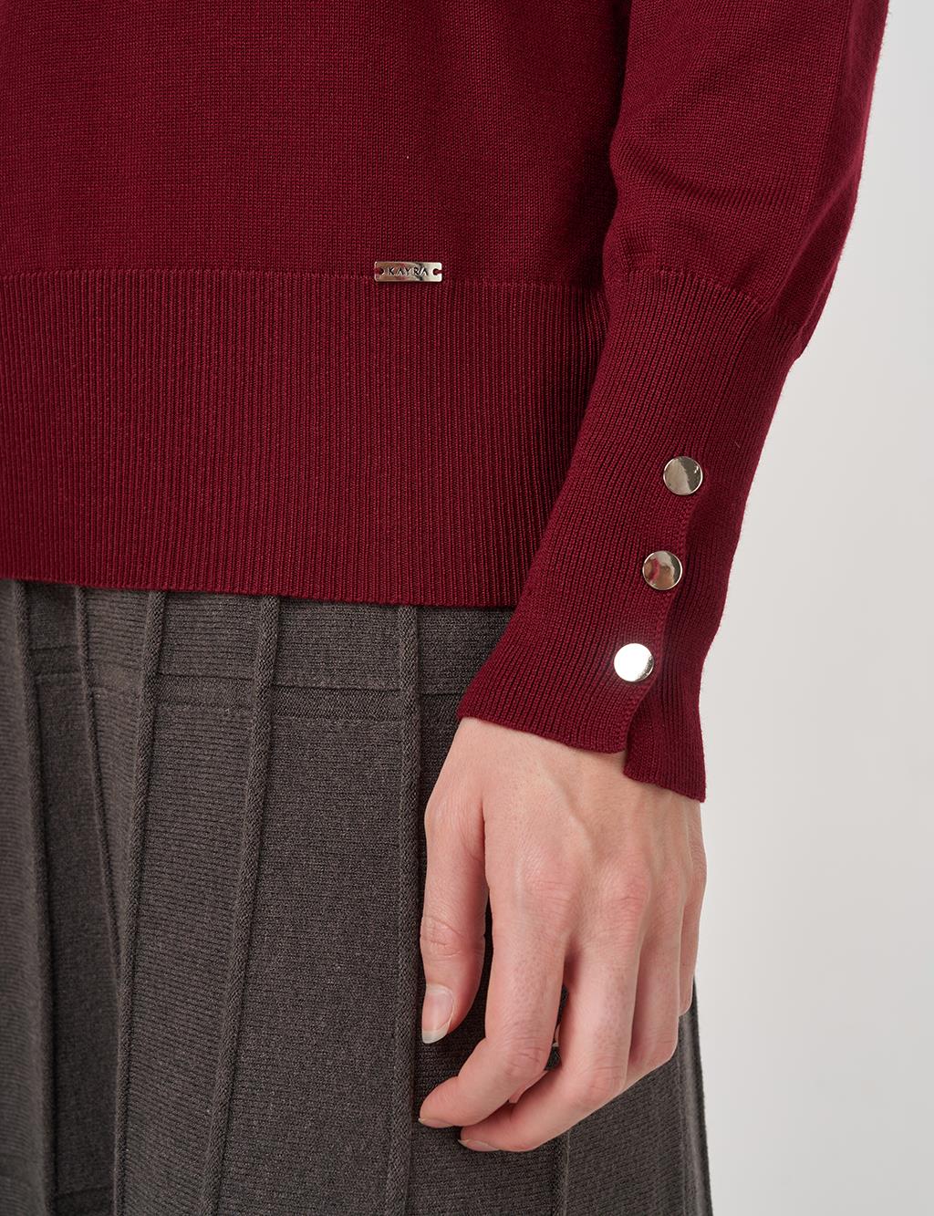 Mock Neck Basic Knit Sweater Dark Burgundy 