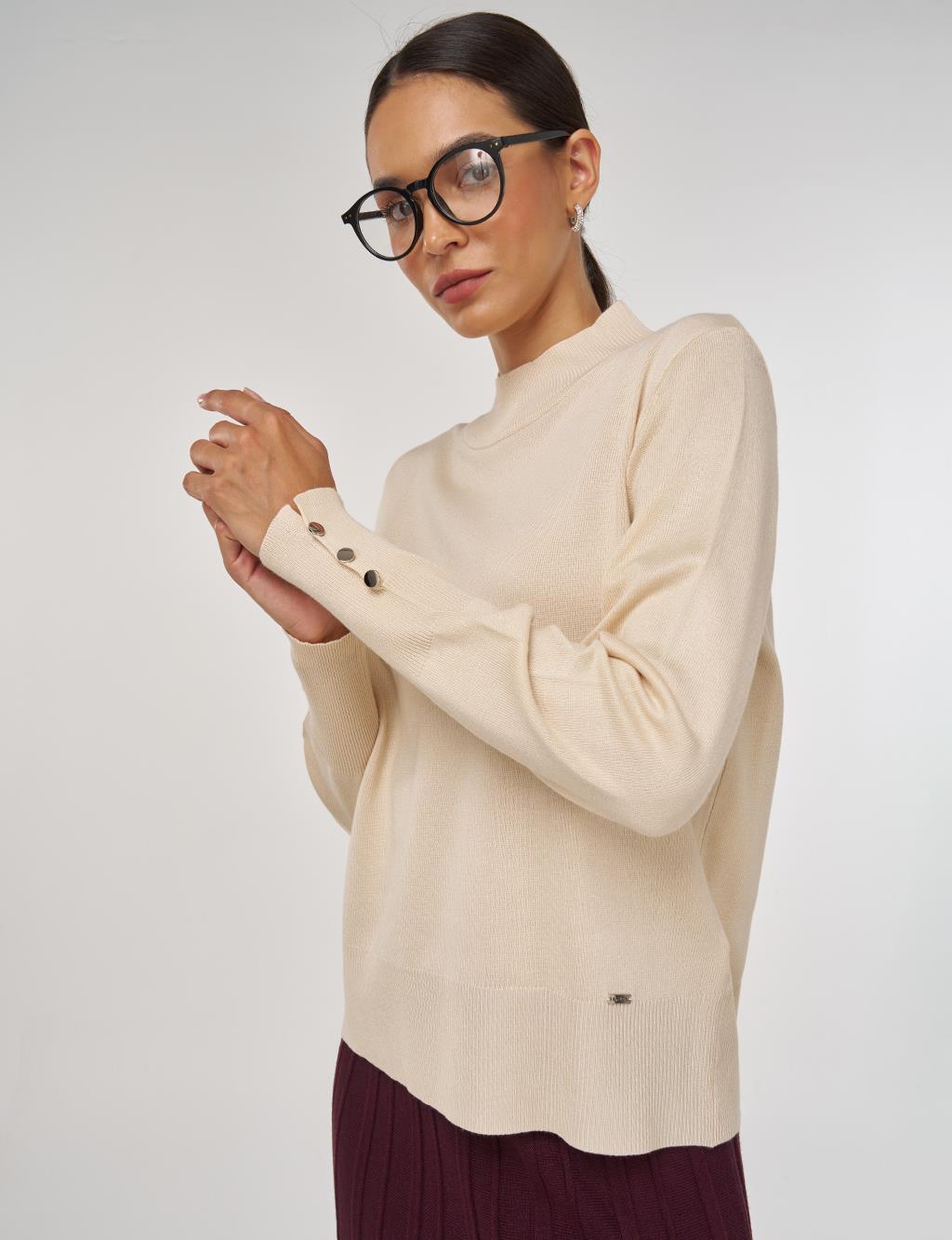 Mock Neck Basic Knit Sweater Stone 