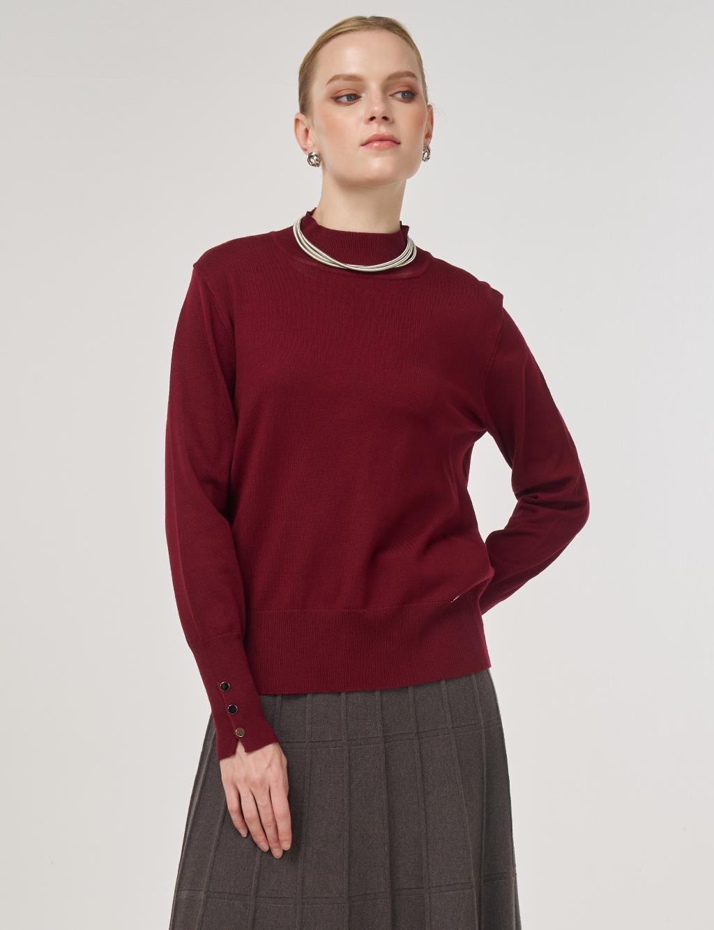 Mock Neck Basic Knit Sweater Dark Burgundy 