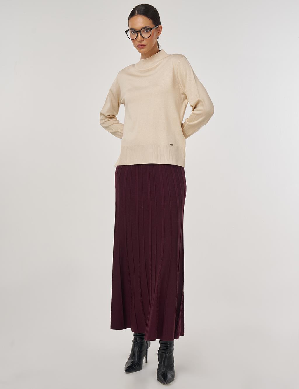 Mock Neck Basic Knit Sweater Stone 