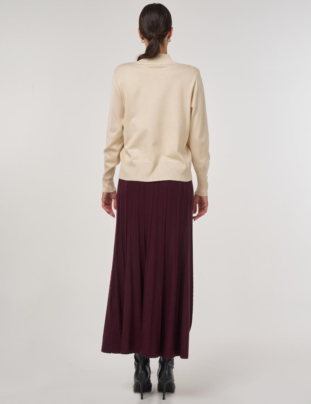 Mock Neck Basic Knit Sweater Stone 