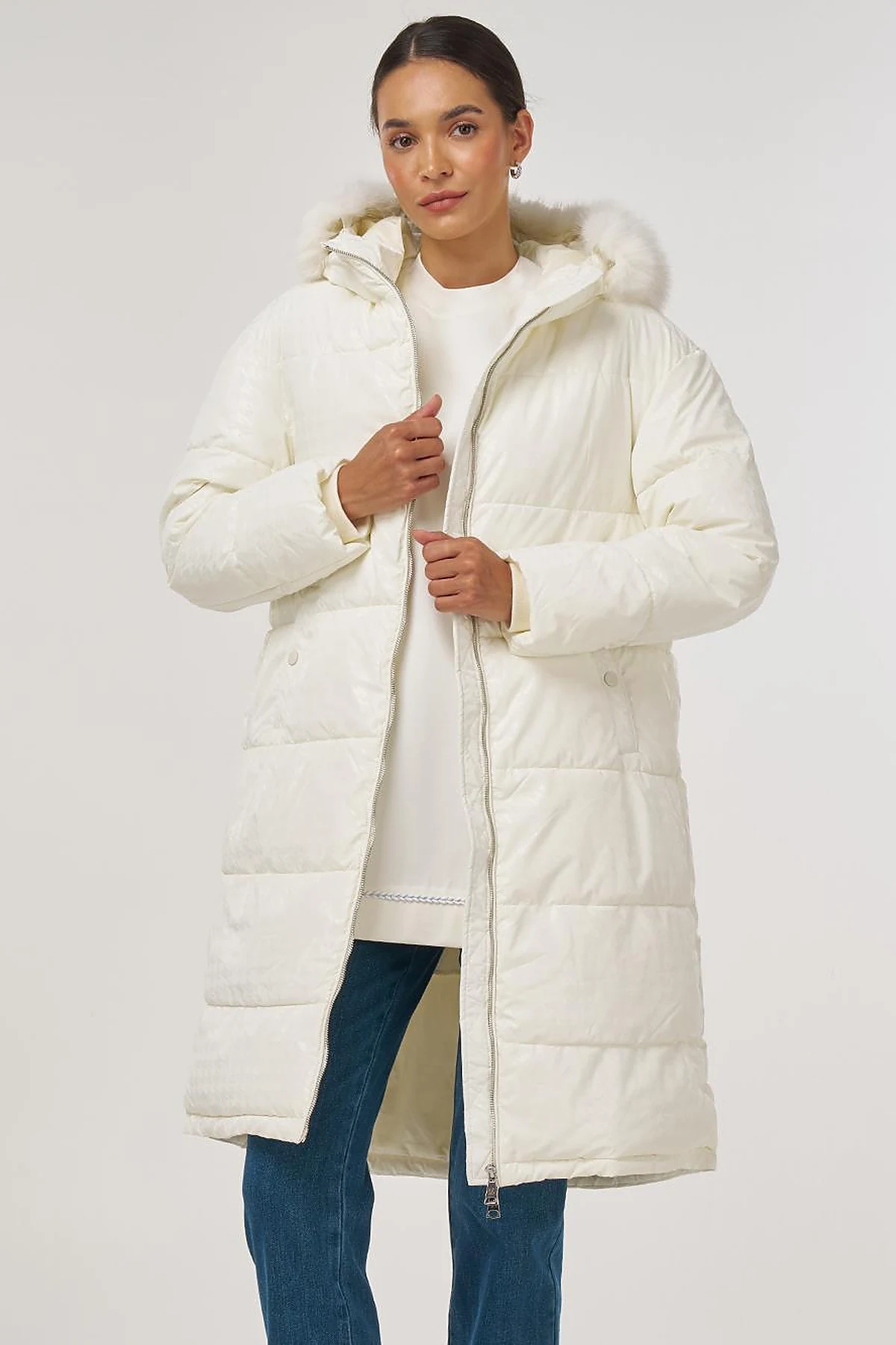 Houndstooth Pattern Anorak Jacket Optical White